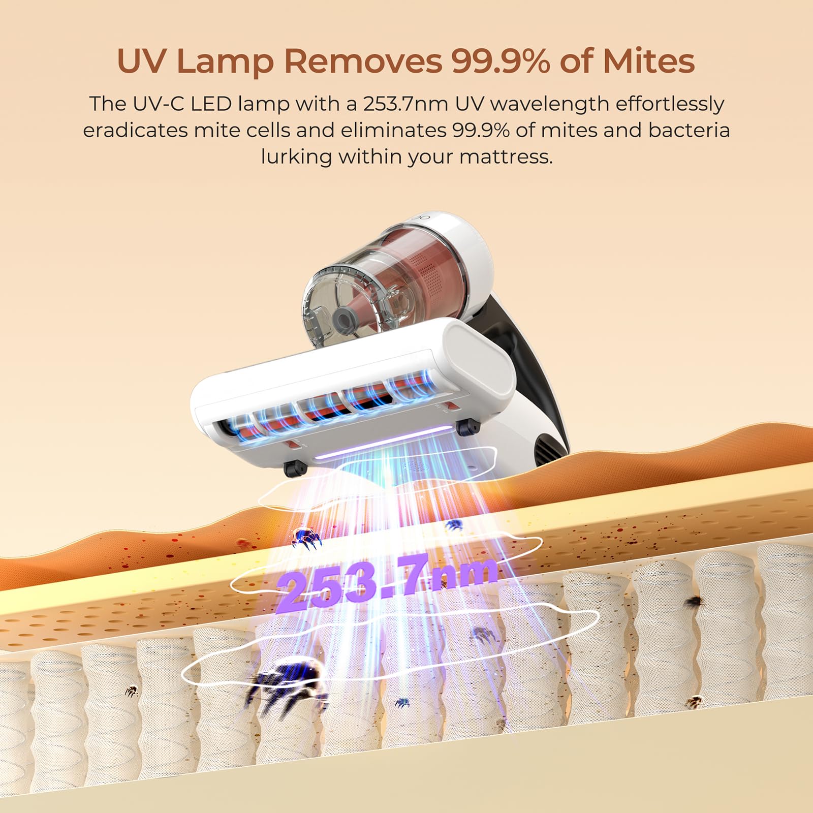 Jigoo Mattress Vacuum Cleaner : Uv Bed Vacuum Cleaner 500W 13Kpa Strong Suction, High Heating Tech, Deep Cleaning Bed Vacuum For