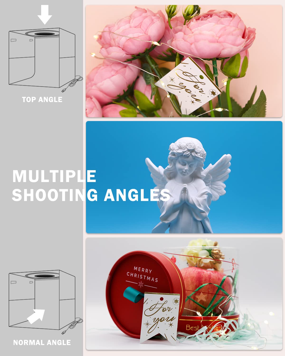 Puluz 9.8'/25Cm Foldable Portable Photo Studio Light Box, Adjustable Brightness Light Box Photography Lighting Shooting Tent Kit, With Led Lights And 12 Colors Backdrop