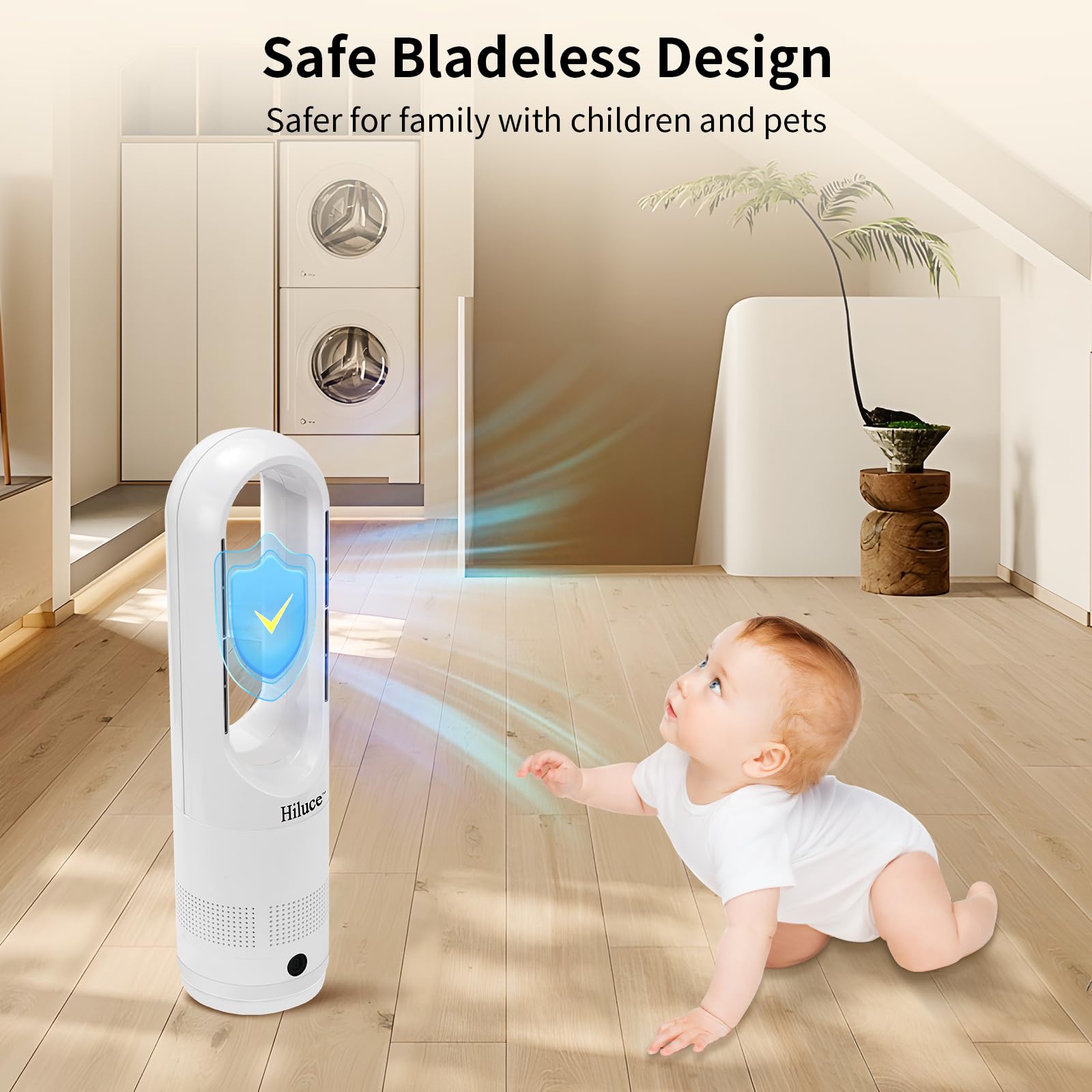 Hiluce Oscillating All Season Bladeless Fan, 1400W Space Heater & 40W Cooler Fan Combo With Remote,Installation Free Quiet Fan,T