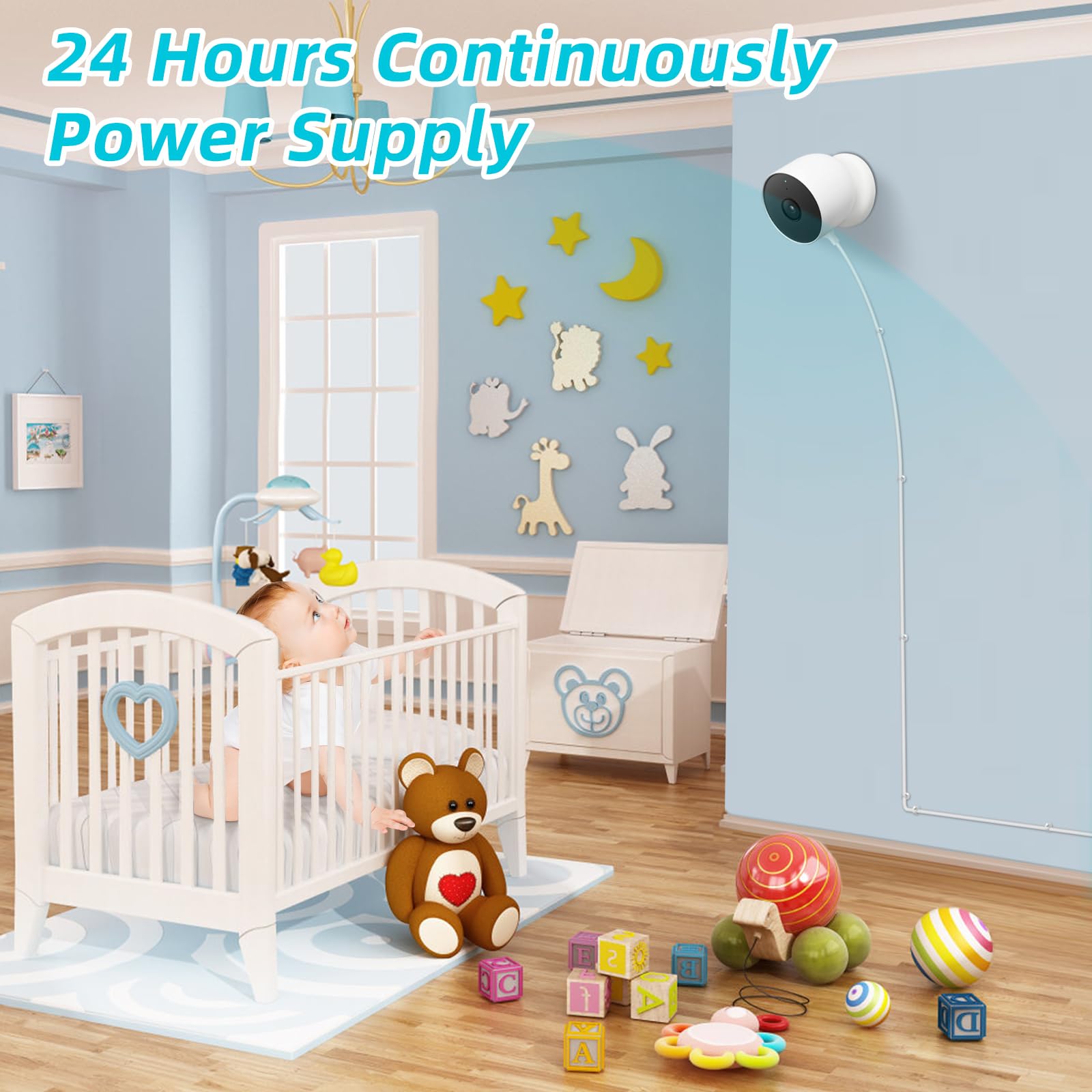 Sudenwlis Power Cable For Google Nest Cam Outdoor Or Indoor, Battery(2Nd Generation) 16Ft/5M Weatherproof Charging Cable With Ad