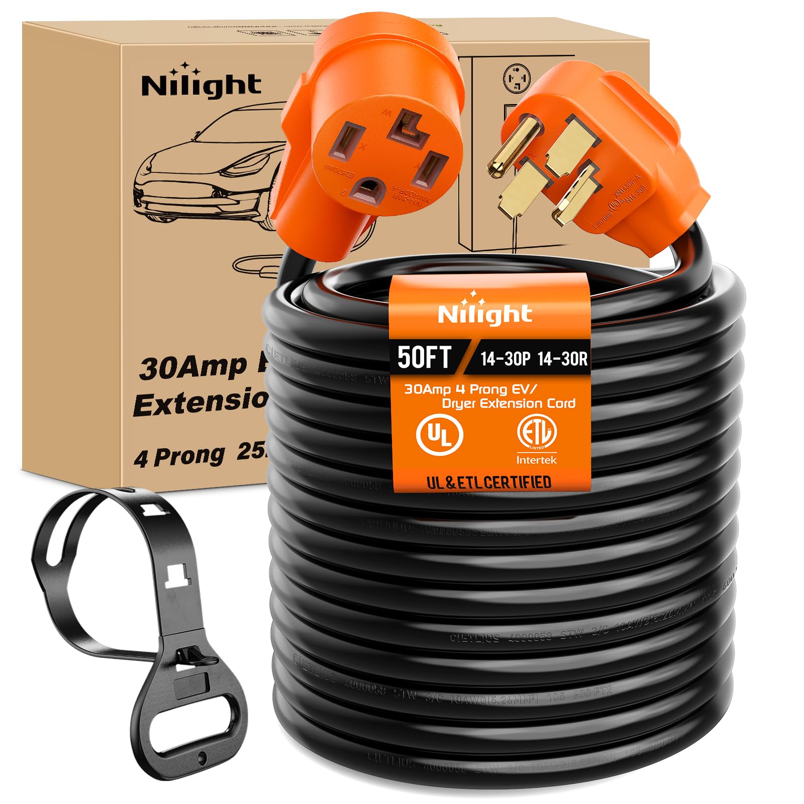Nilight 50Ft Ev Dryer Extension Cord 4 Prong 30 Amp Nema 14 30P 14 30R Old Dryer Extension Cable Heavy Duty 10 Gauge Pure Copper