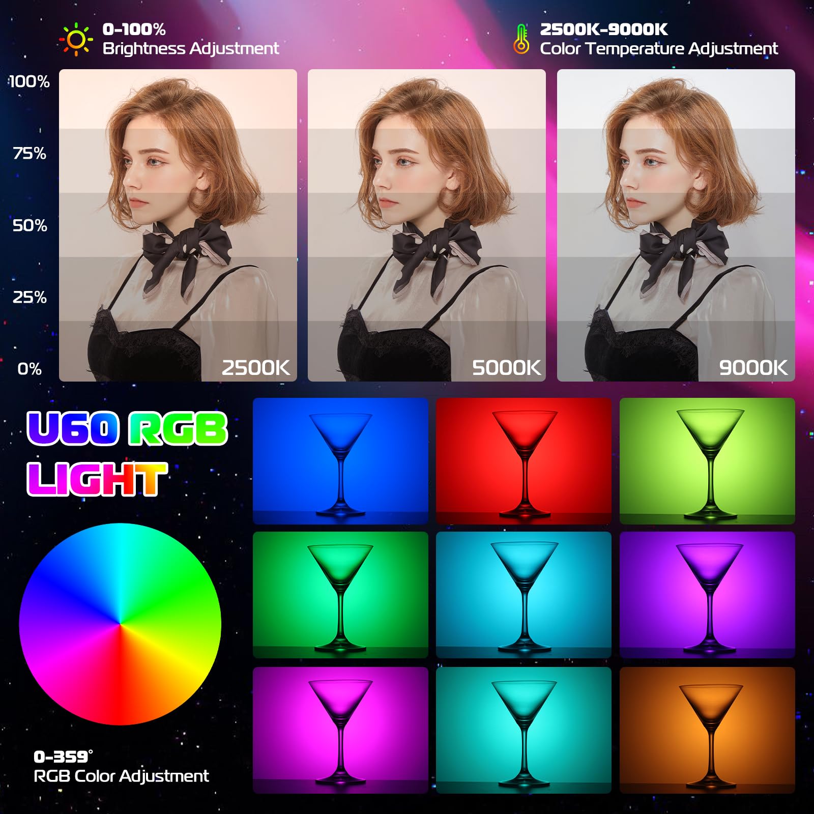 Ulanzi U60 Rgb Video Lights Black Led Camera Light 360 Full Color Portable Photography Lighting W Quick Release Cold Shoe Adapte