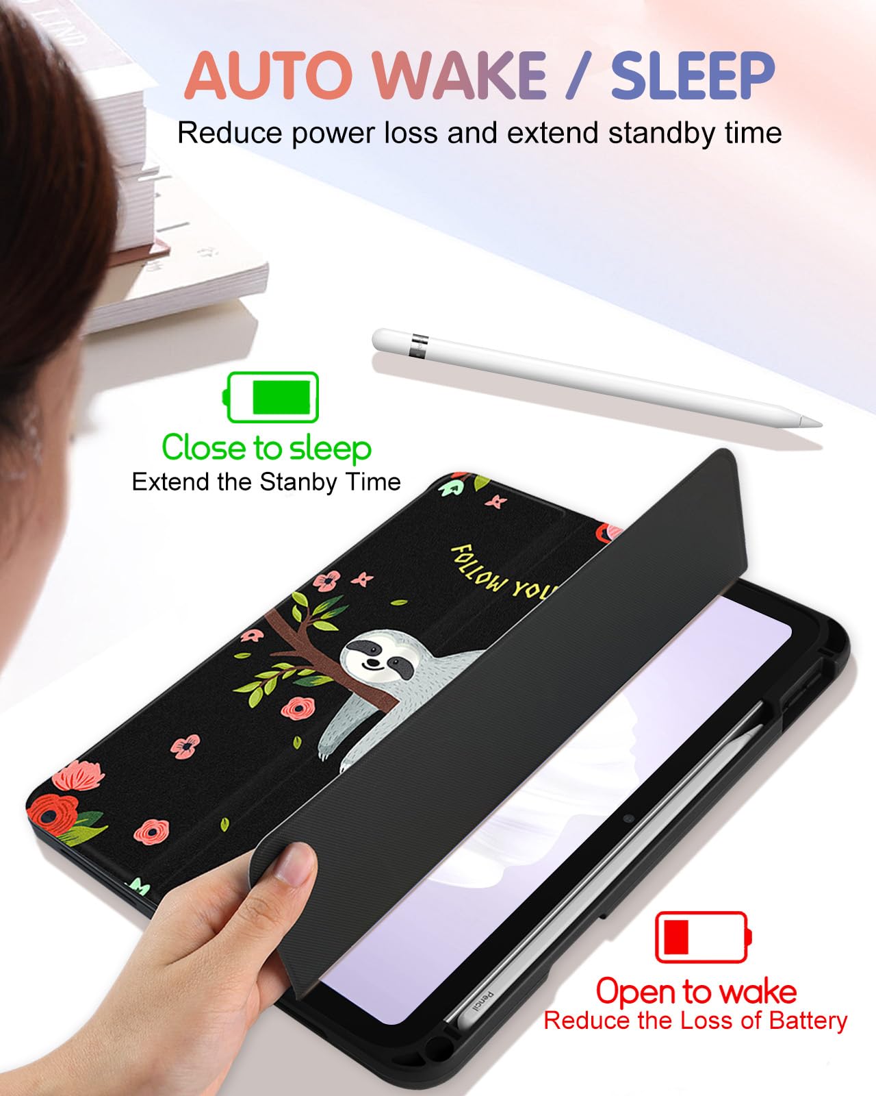 Wazzasoft For Apple Ipad 10Th Generation Case 10.9 Inch Cute Women Girls Kids Folio Cover Kawaii Teens Sloth Design Unique Penci