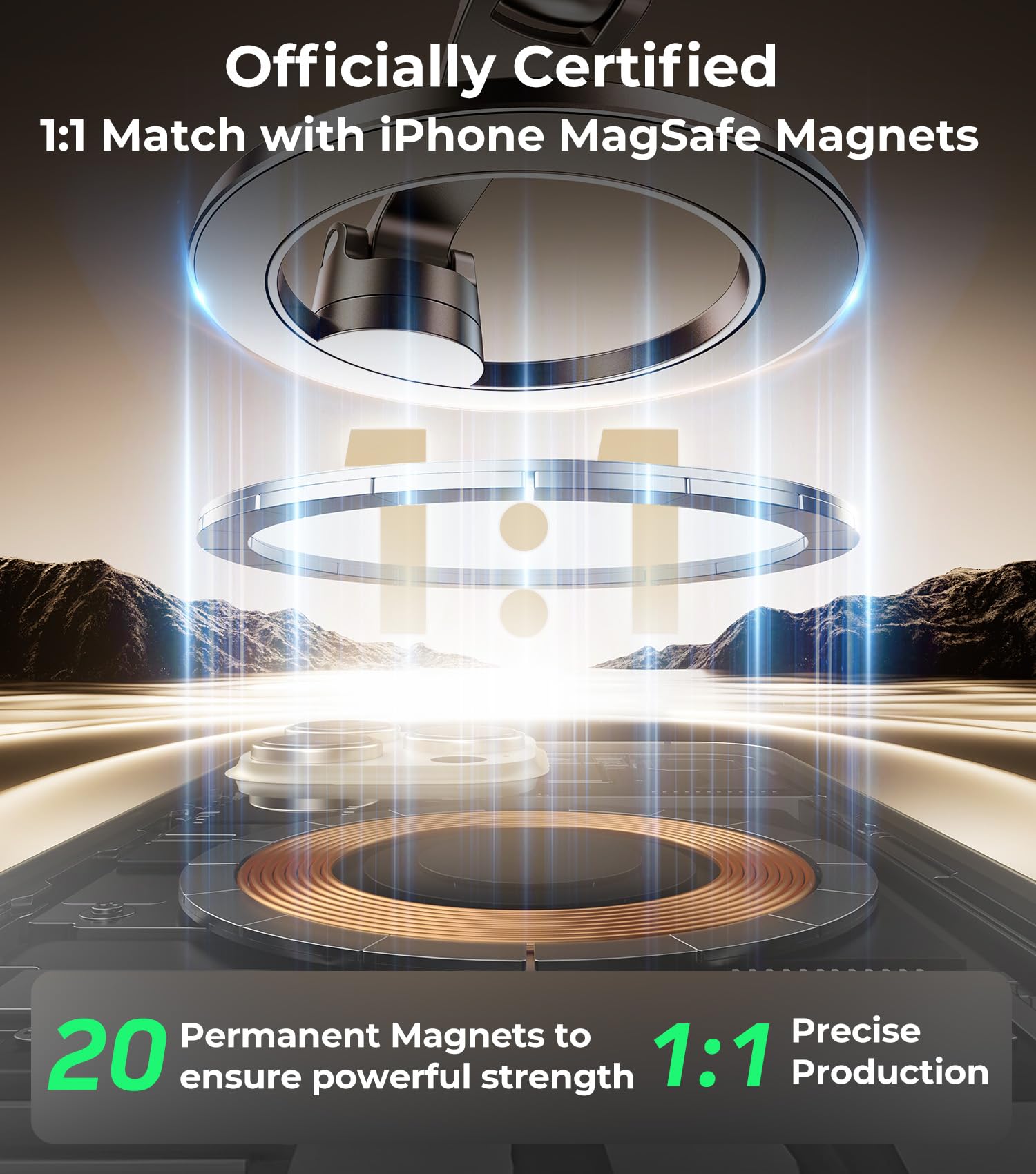 Aredan Folding Car Phone Holder Mount For Magsafe, All Metal, Dashboard Windshield Vent Magnetic Mount, Minimal Space Design, Be