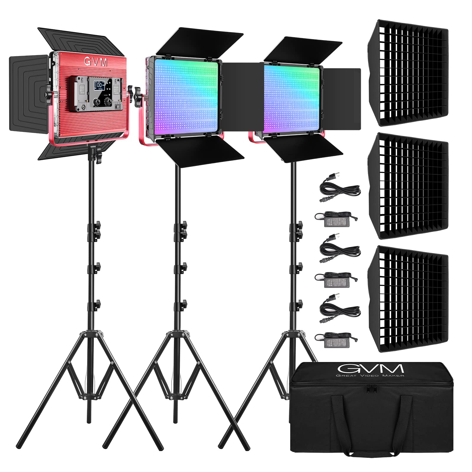 Gvm 1200D Pro Rgb Led Video Light With 3 Softboxes,50W Video Lighting Kit, 360Full Color Led Panel Light Kit With App Control 3