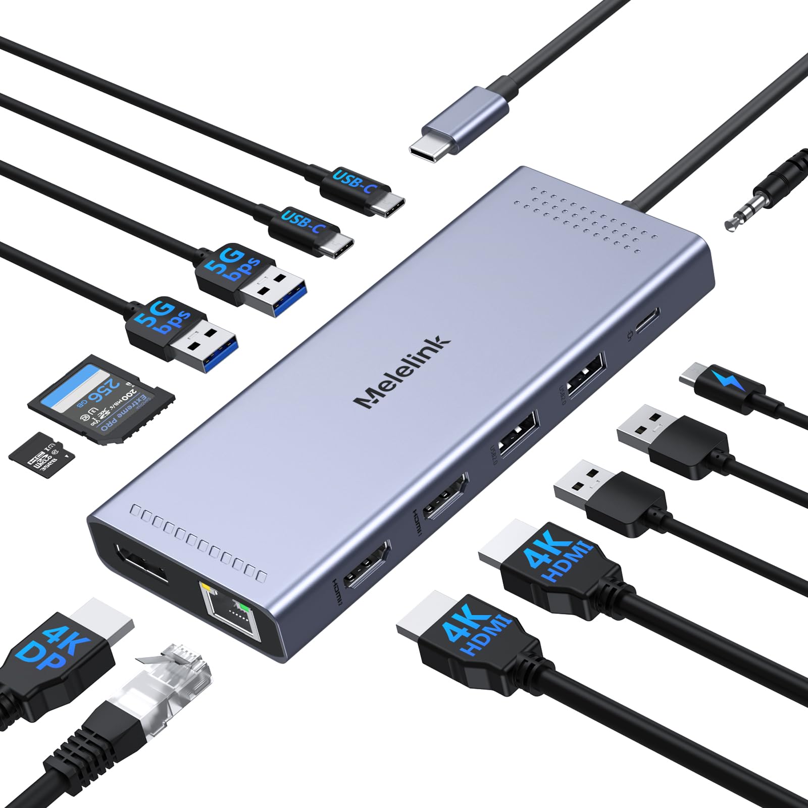Usb C Docking Station Dual Monitor, 14 In 1 Triple Display Usb C Hub Multiport Adapter With 2 Hdmi 4K,Displayport,Pd Charging,Et