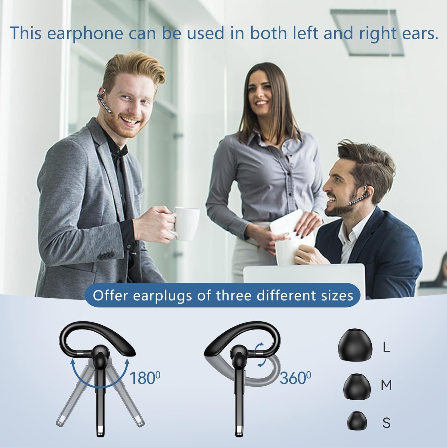 Bluetooth Headset, Wireless Bluetooth Earpiece With Mic Trucker Headset For Phone Case Office Phones Built-In Microphone Headpho