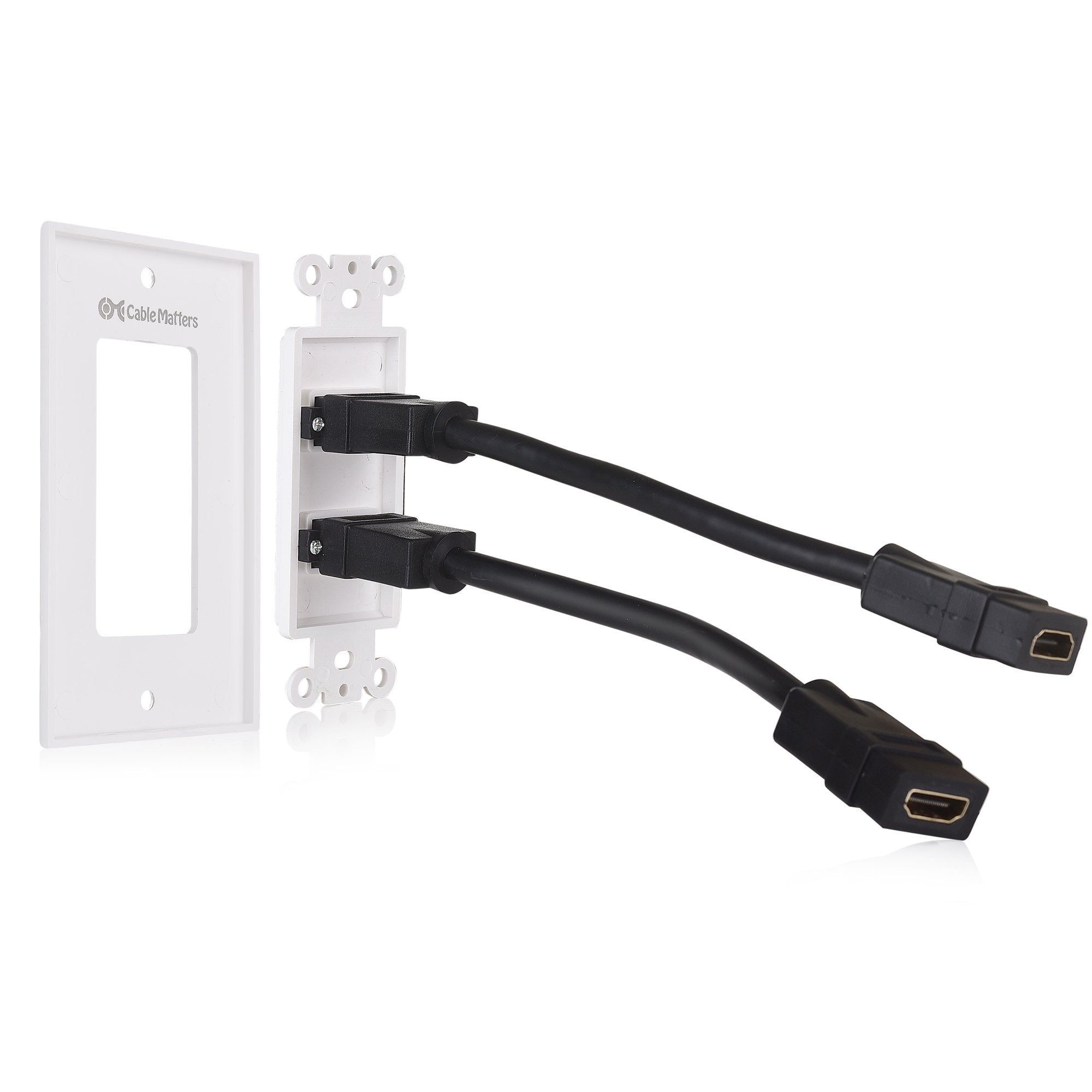 Cable Matters 2 Pack 2 Port HDMI Wall Plate in White (4K UHD, ARC, and Ethernet pass thru support)