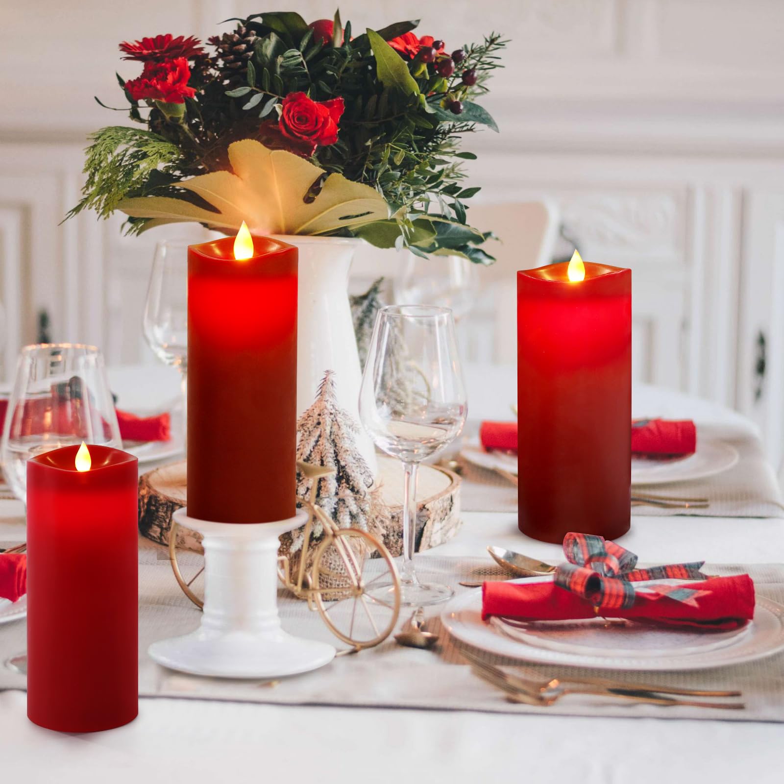 Enpornk 7    X 3    Flameless Candles, Flickering Moving Flame Led Candles, Battery Operated Candles With Remote And Timers, Bur