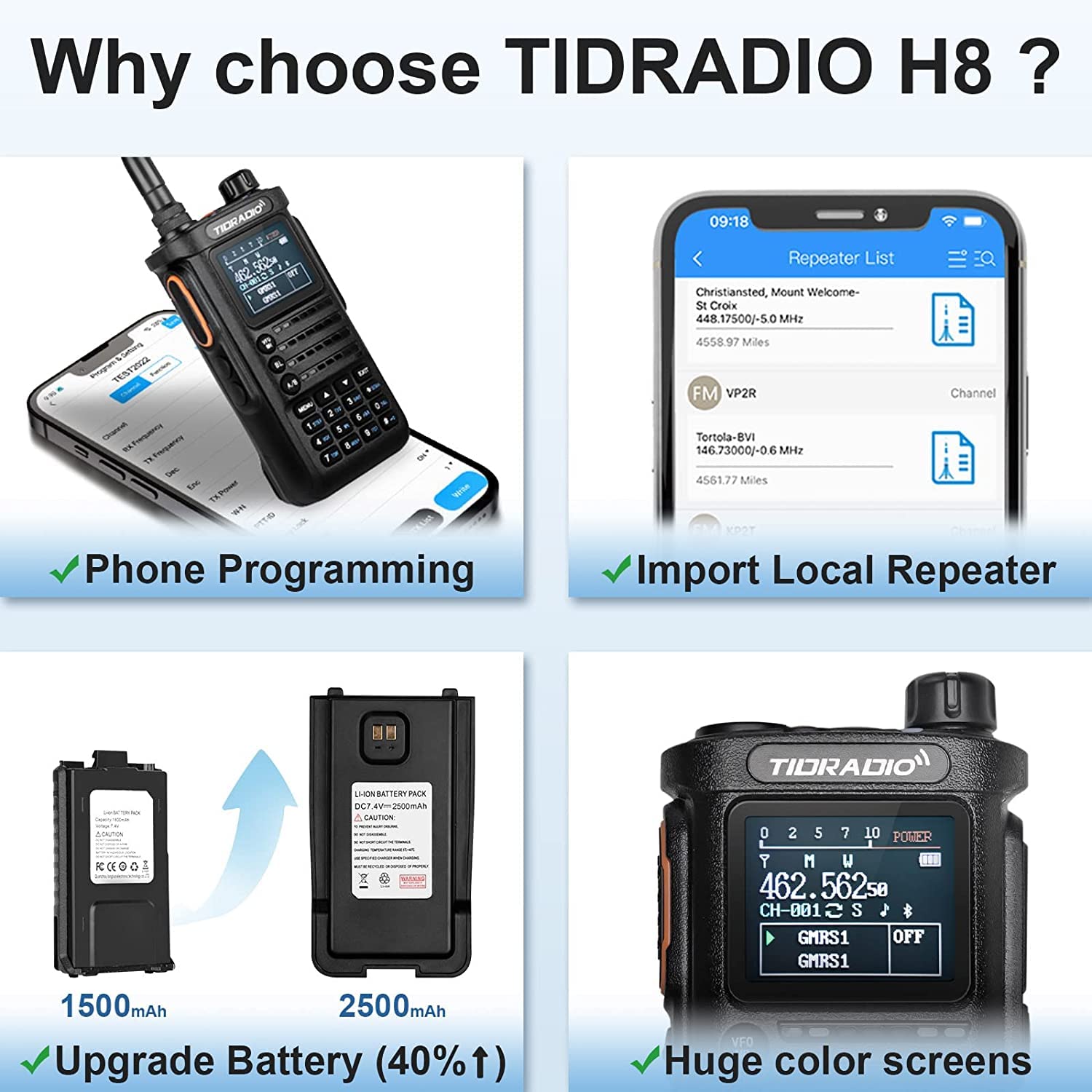 (2Nd Gen)Tidradio Td H8 Gmrs Radio Handheld With Bluetooth Programming, Gmrs Repeater Capable, Noaa, 5 Watt Long Range Two Way R