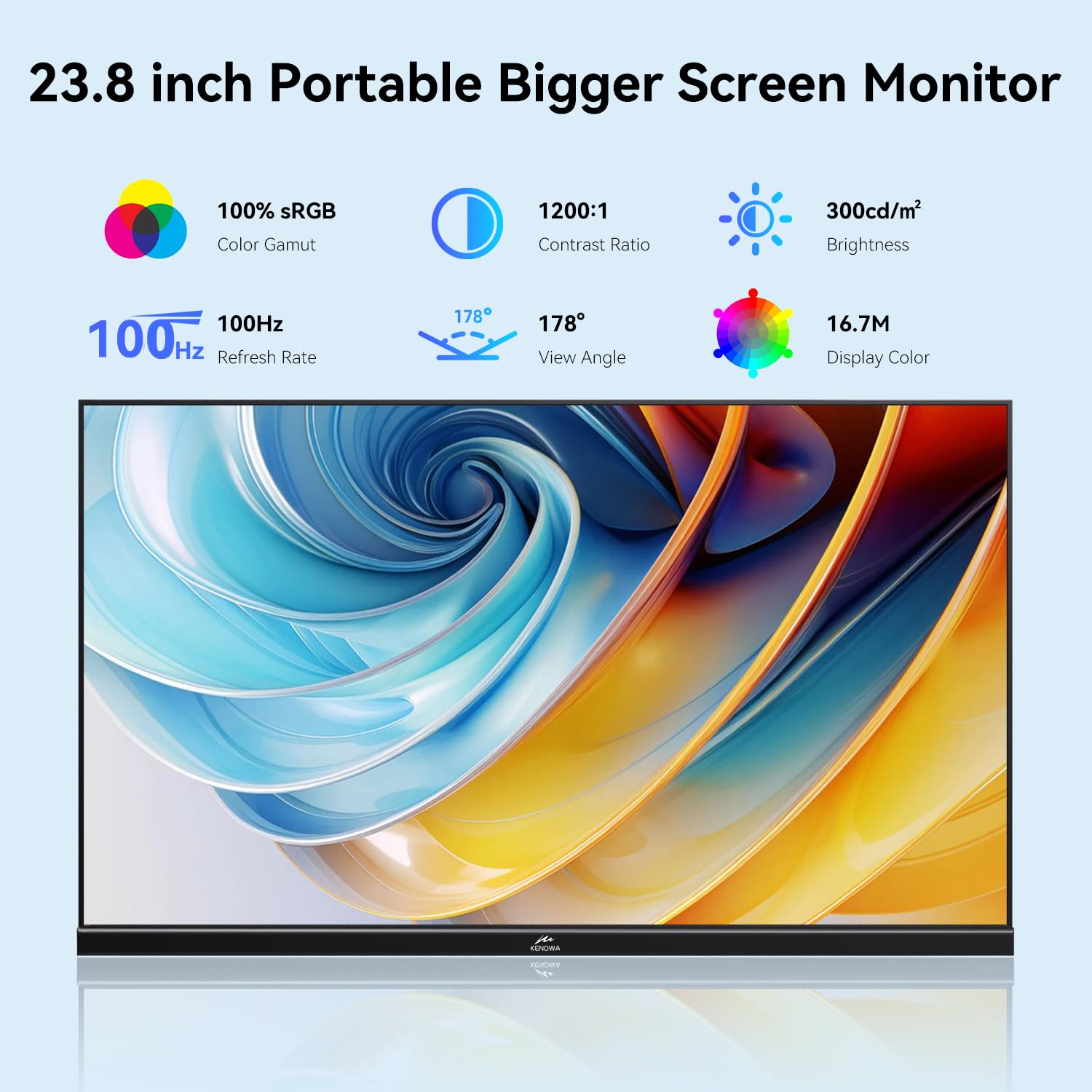 Kenowa 23.8'' 100Hz Portable Monitor Ips Fhd 1080P Freesync Gaming Monitor External Display With Type-C Hdmi Dual Speakers Adjus