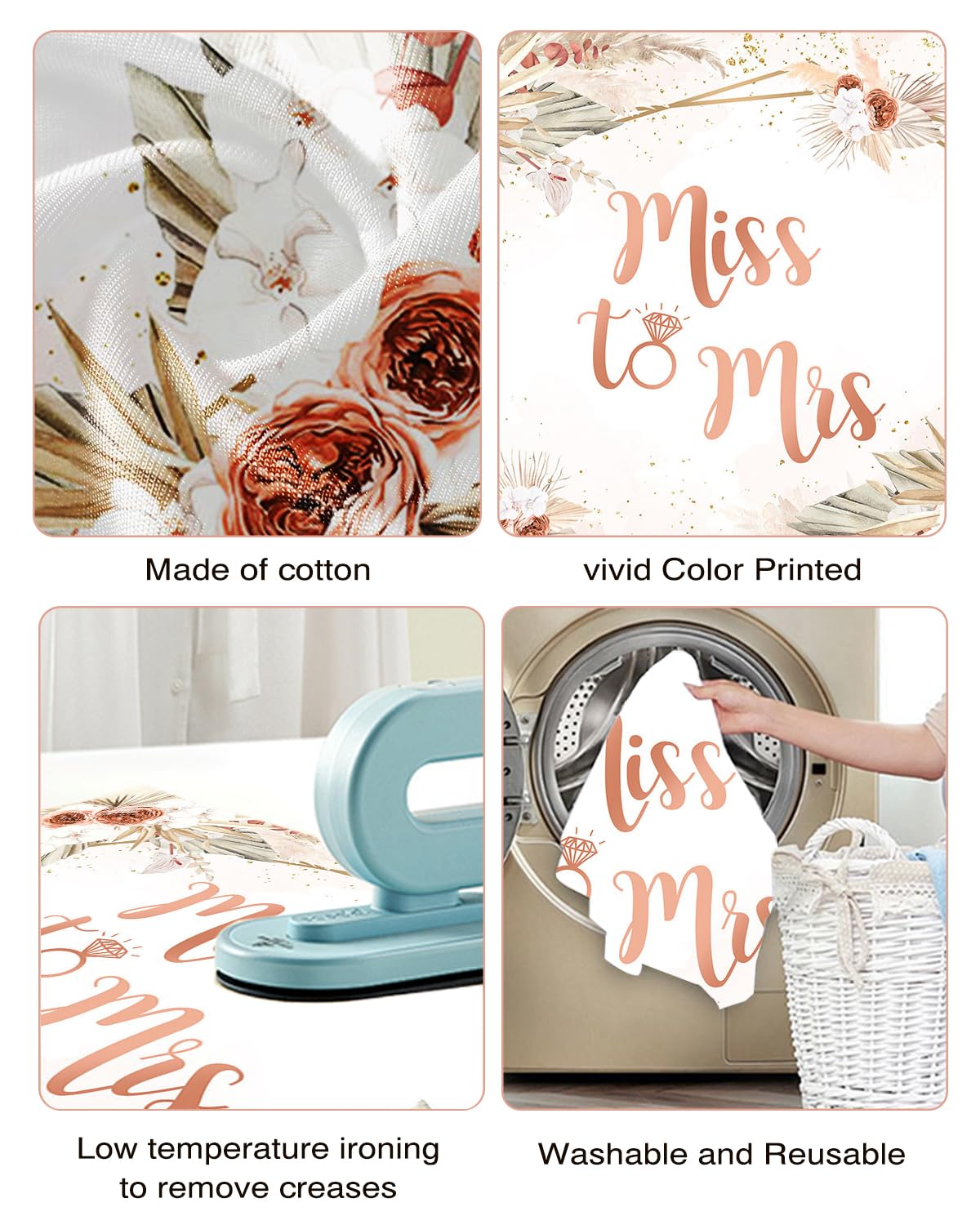 Mocsicka Miss To Mrs Bridal Shower Backdrop Boho Chic Pink/Blue Flowers Photography Background Vinyl Wedding Bride To Be Cake Ta