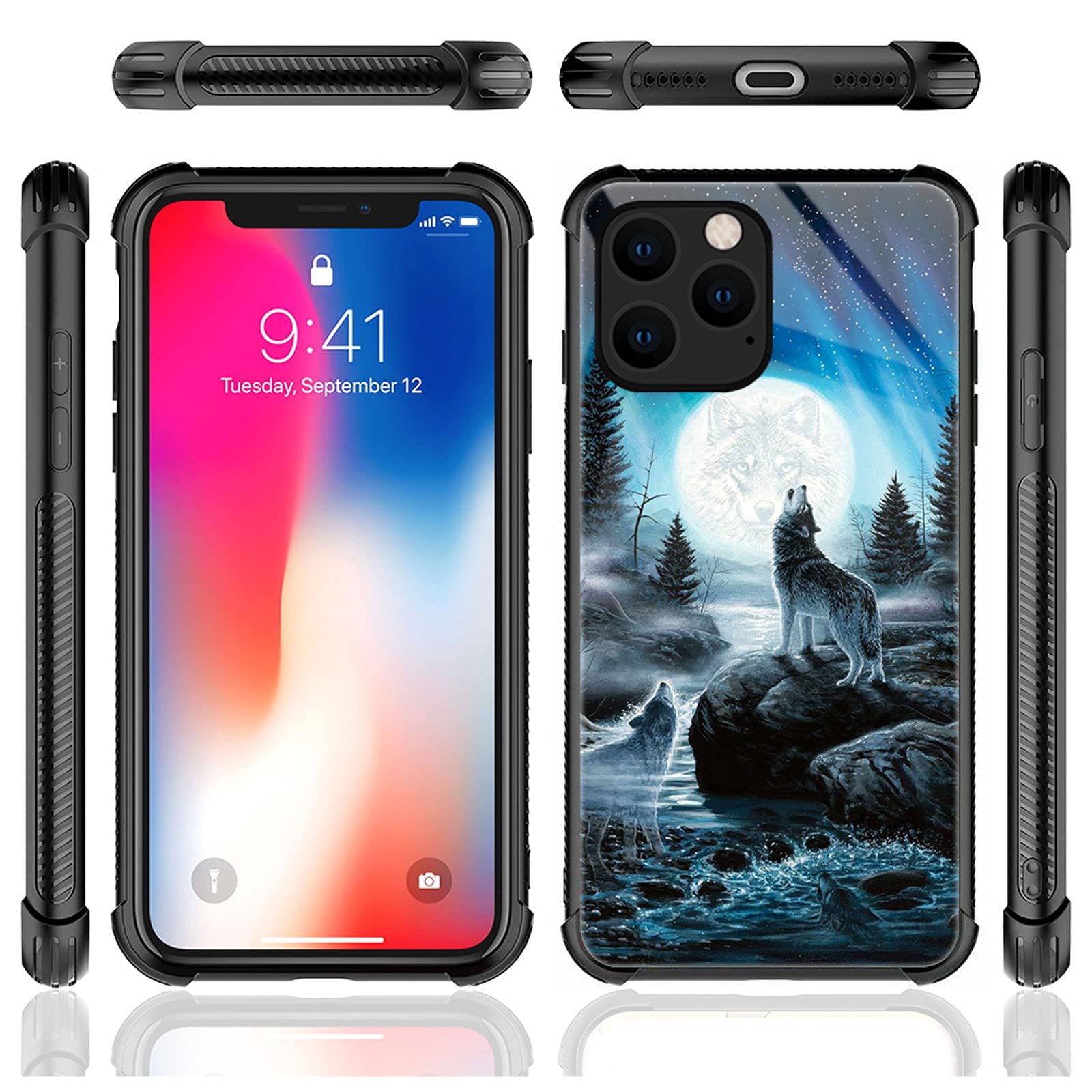 CARLOCA iPhone 13 Pro Case Shockproof Drop Protection Star Howling Wolfs Graphic Design