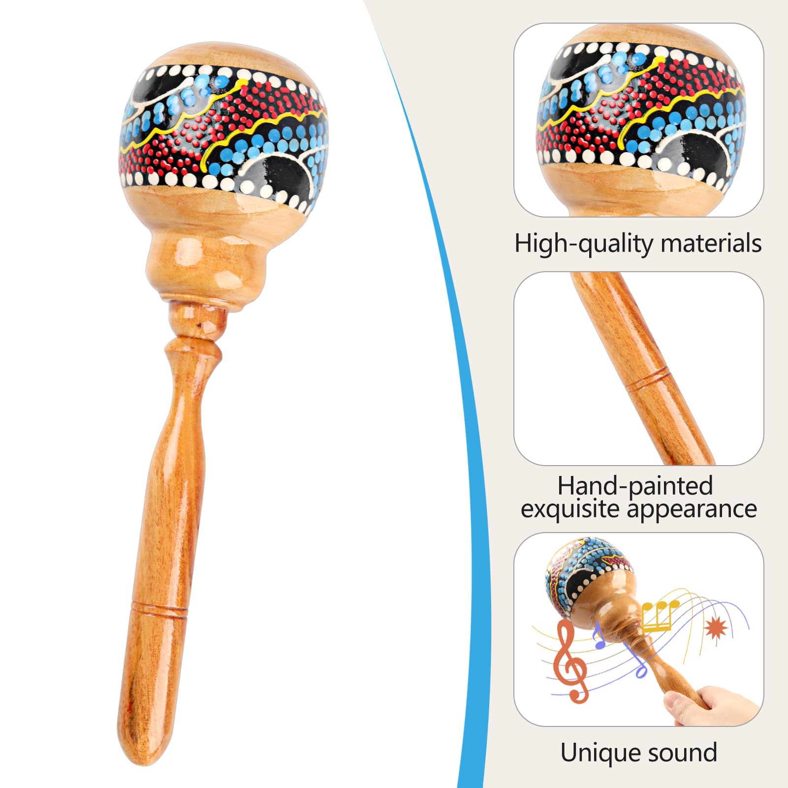 Goghost Large Wooden Maracas For Adults, 10.7 Professional African Hand Percussion Rattles, Handpaint Rumba Shaker Musical Instr