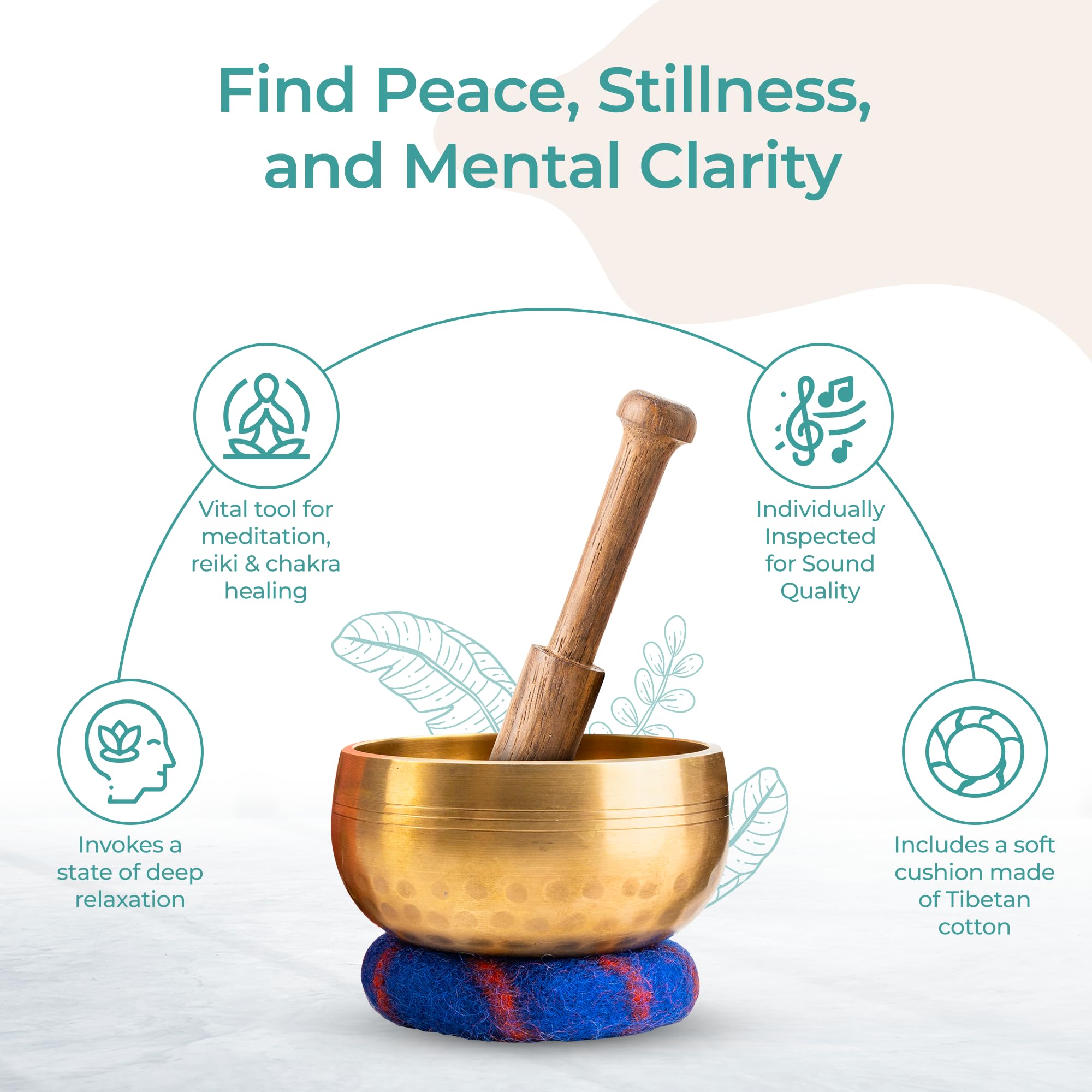 Ohm Store Tibetan Singing Bowl Set   Meditation Sound Bowl Handcrafted In Nepal For Yoga, Chakra Healing, Mindfulness, And Stres