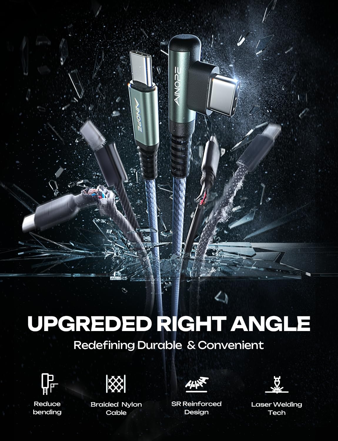 Ainope Usb C To Usb C Cable 60W 2 Pack 6.6Ft Nylon Braided Usb C Charger Cord Type C Charger Fast Charging Right Angle Usb C Cab