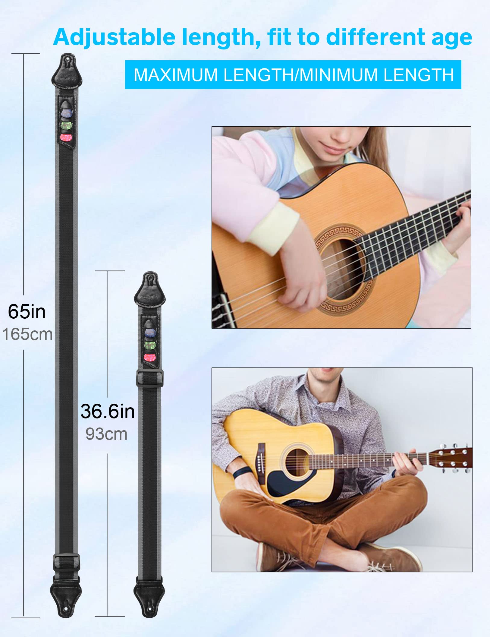 Mr.Power Guitar Strap 36.6In   65In With 3 Pick Holders For Electric/Acoustic (Nylon Strap With Accessories)