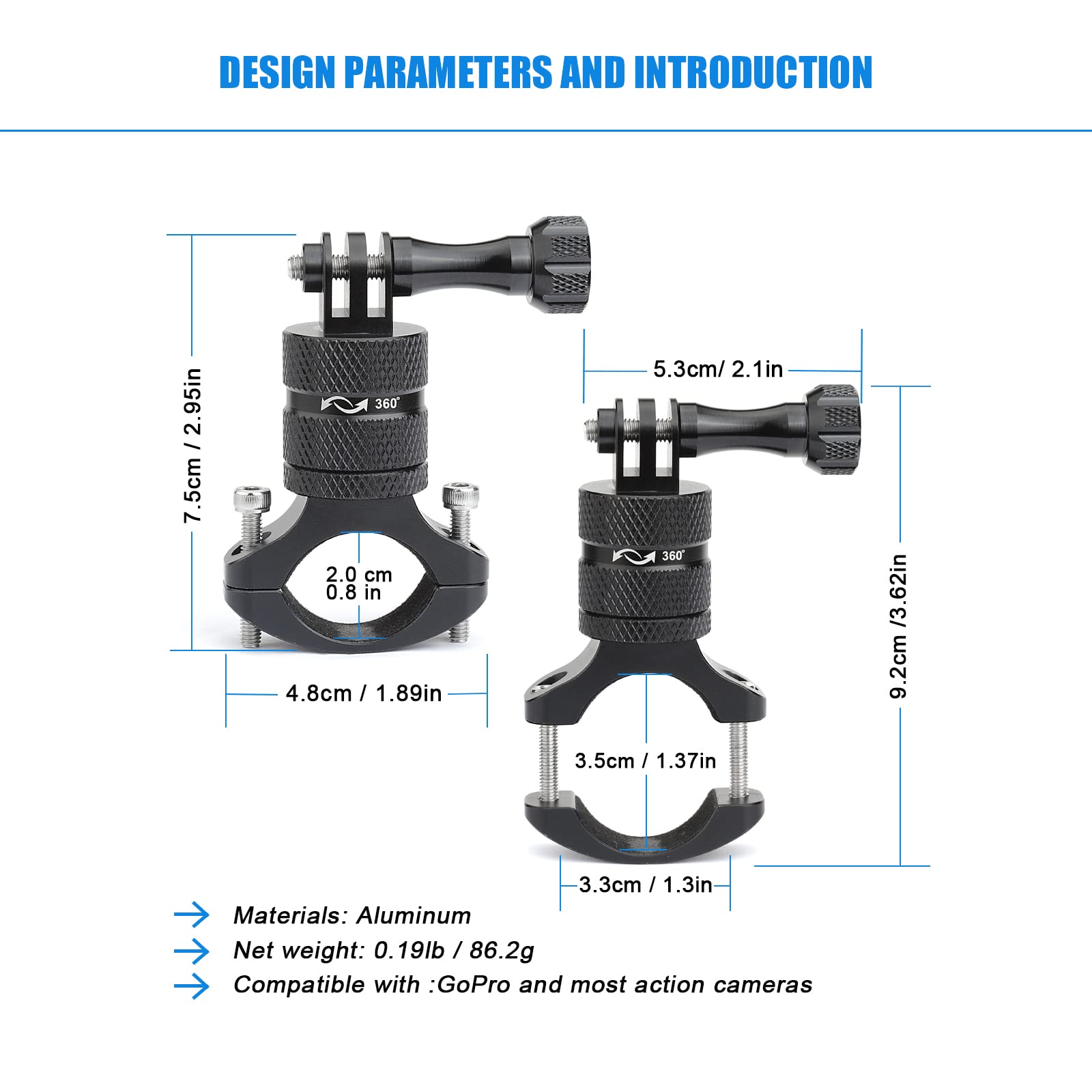 Skyjffj 360 Degree Rotation Aluminum Motorcycle Bicycle Rack Mount Holder,Intended For Gopro Hero 13/12/11/10/9/8/Max,Dji Osmo Action 5Pro/4/3,Insta 360 Ace Pro 2/Pro/Ace