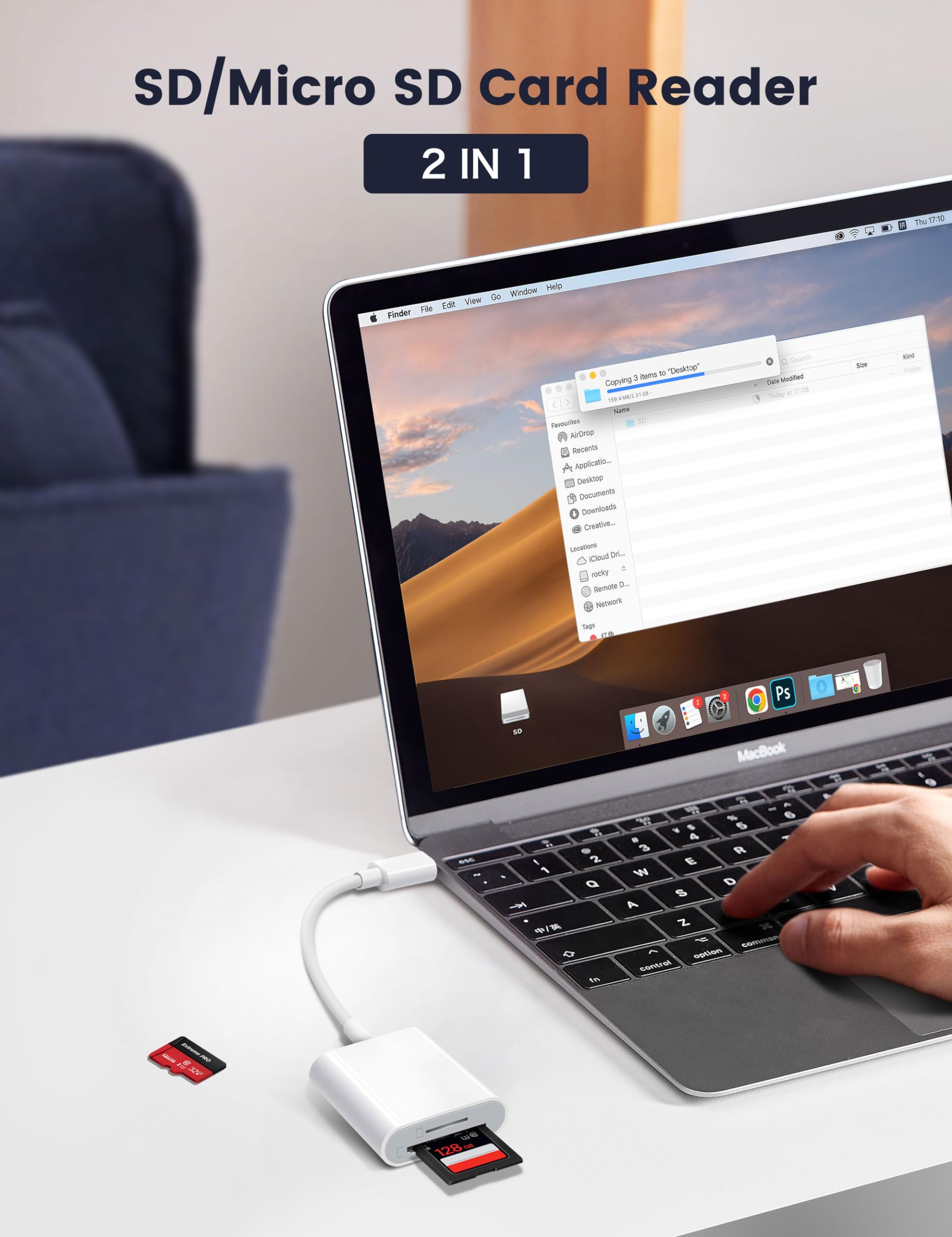 Trail Camera Usb C Sd Card Reader, Chiaopio 2 In 1 Usb C To Memory Card Adapter With Sd Microsd Dual Slot Compatible With Iphone