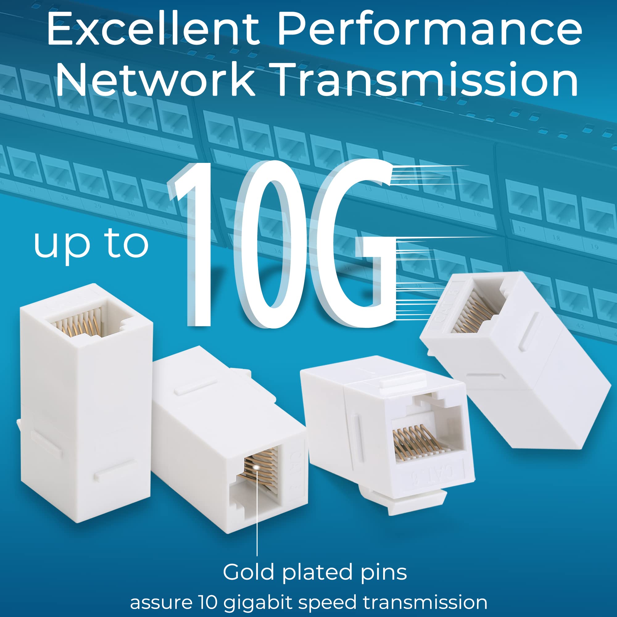 Rapink Patch Panel 48 Port Cat6 With White Inline Keystone 10G Support, Pass Thru Coupler Patch Panel Utp 19 Inch With Removable Back Bar, 1U Network Patch Panel For Cat6, Cat5E, Cat5 Cabling