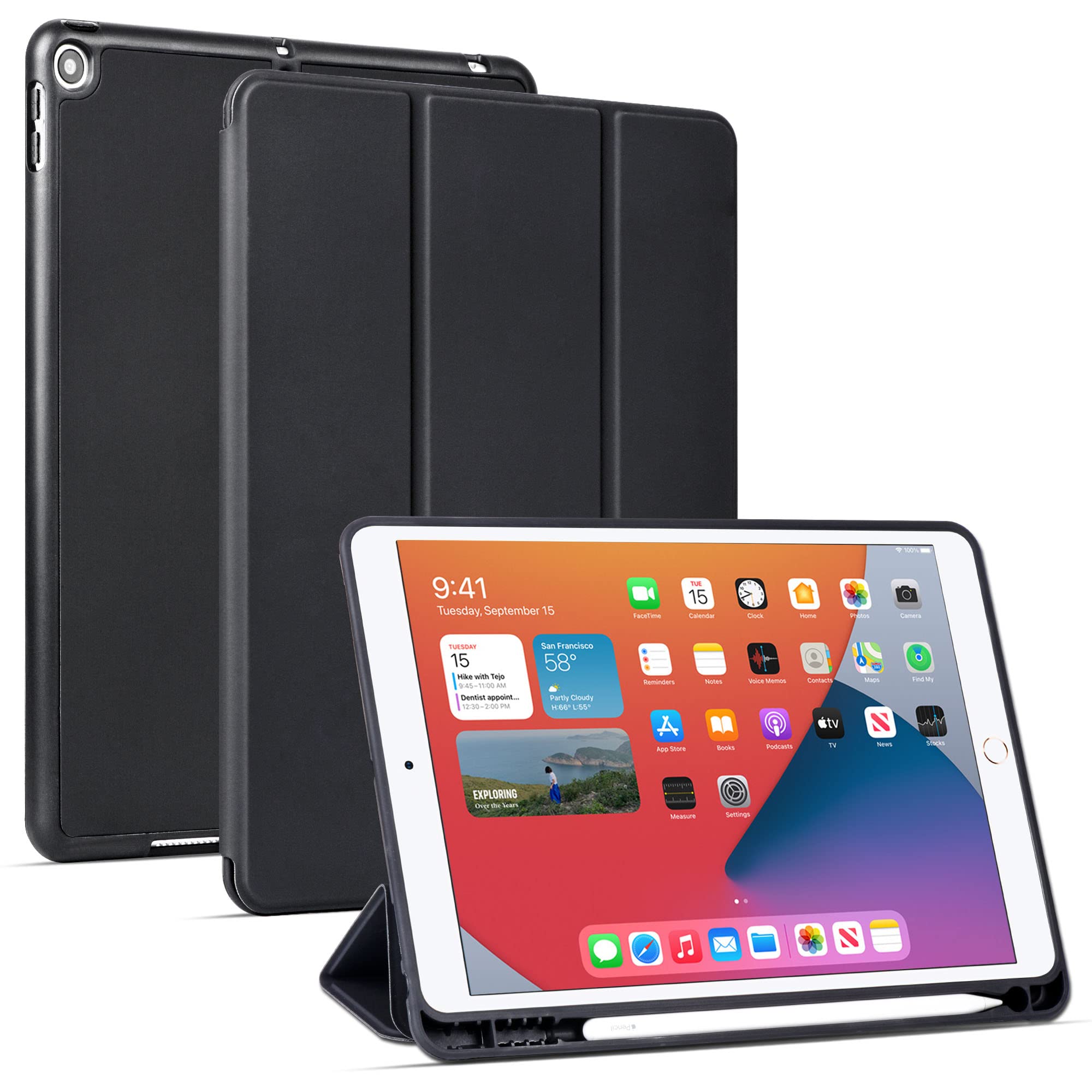 Arae For Ipad 10.2 Inch Case (9Th Generation 2021) & (7Th Generation 2019) & (8Th Generation 2020) With Pencil Holder Auto Wake/