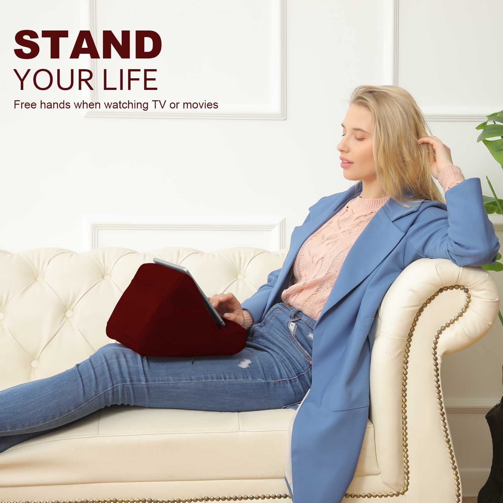 Macl Tablet Pillow Stand, Multi Angle Adjustable Viewing, Soft Padded Tablet Holder For Lap, Bed, Desk, Compatible With All Tabl