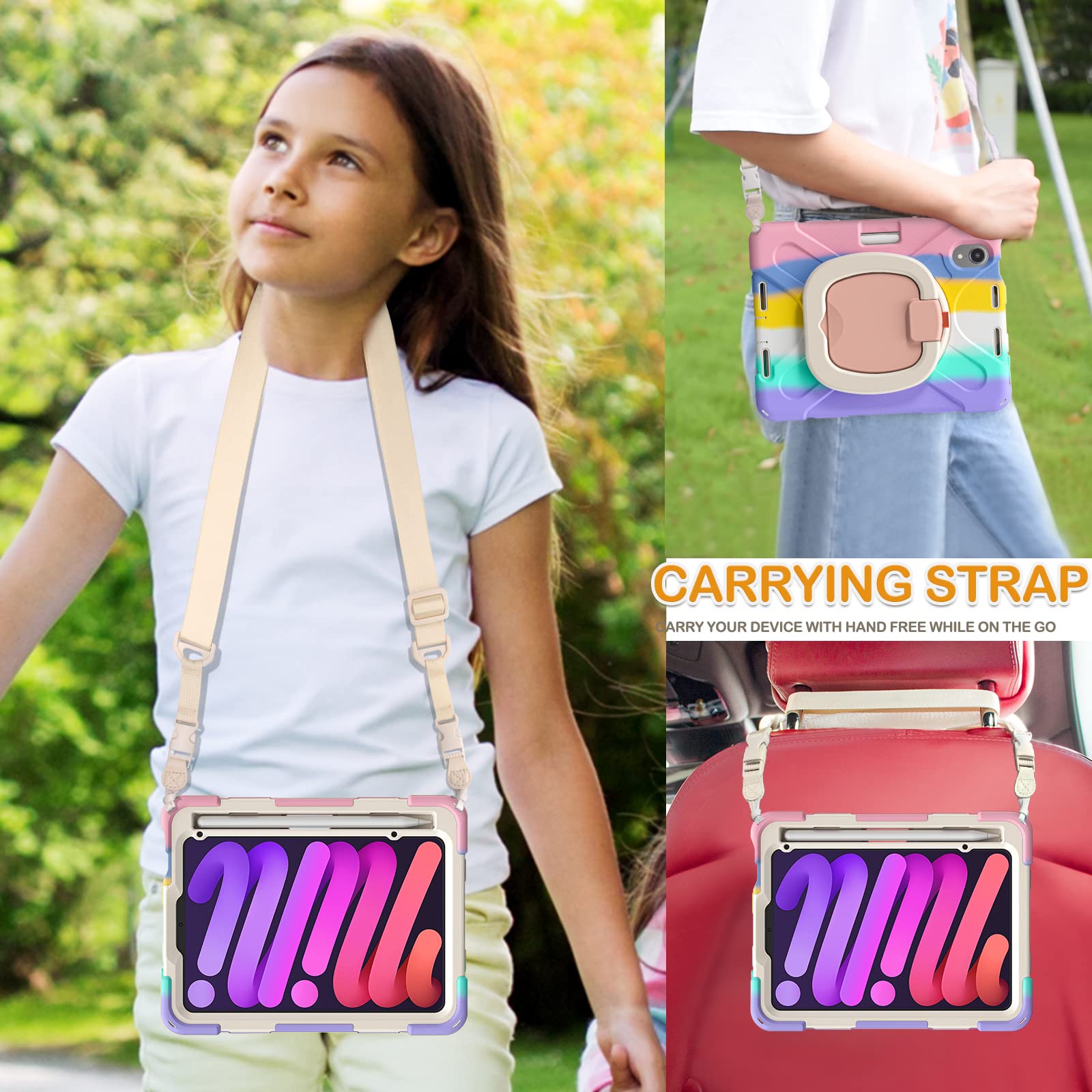 Braecn Kids Case For Ipad Mini 6Th Gen 8.3'' 2021 A2567/A2568/A2569, Rugged Silicone Cover With Screen Protector, 360 Swivel Han