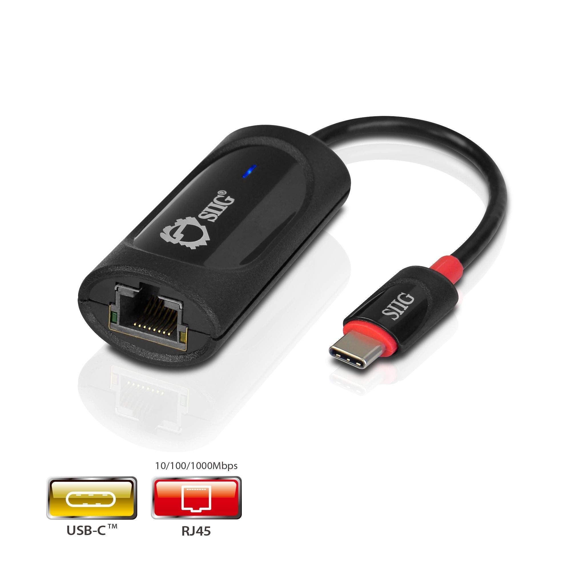 Siig Usb Type C To Gigabit Ethernet Adapter   10/100/1000 Mbps Lan Adapter For Windows And Mac Systems, Thunderbolt 3 (Black)