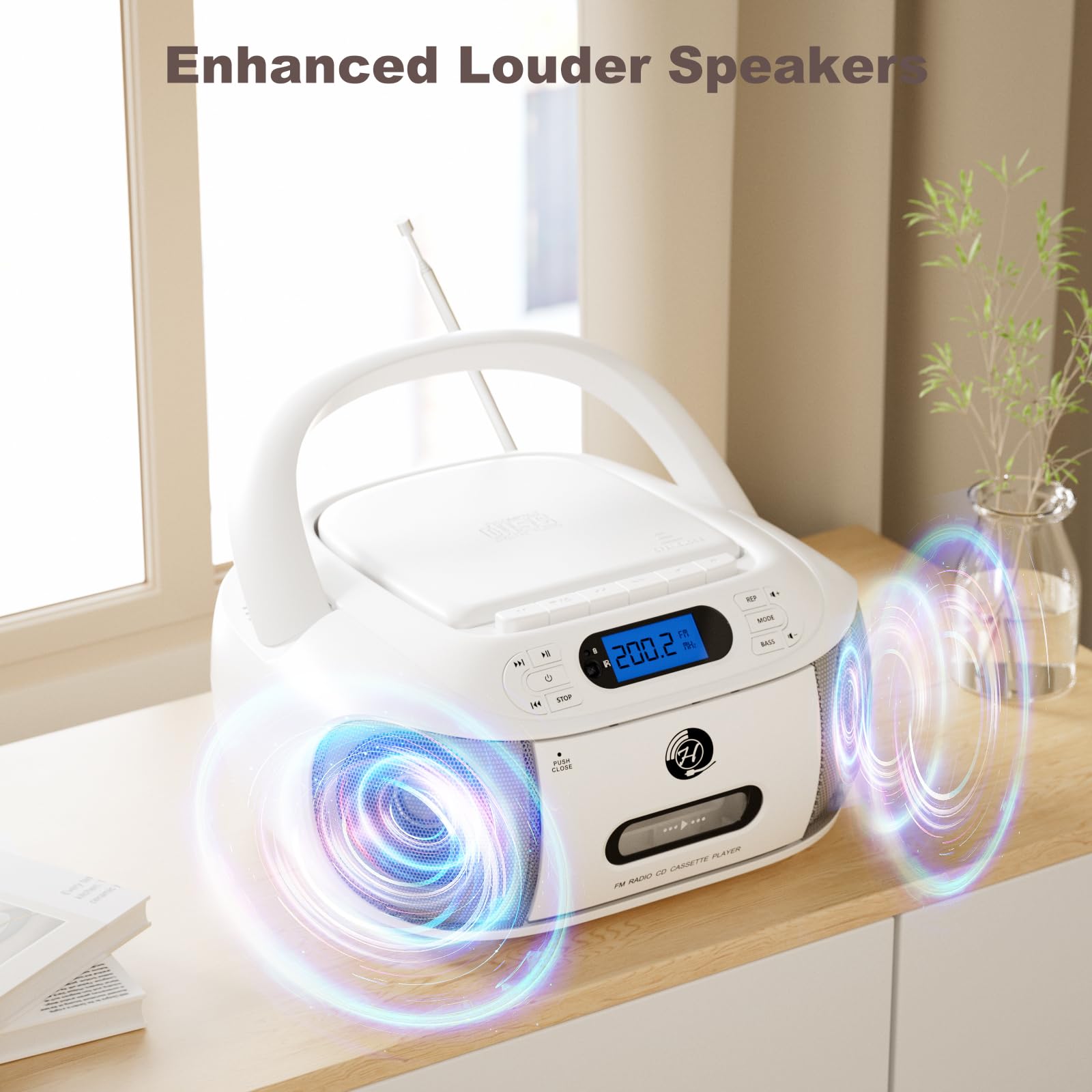 Cd Cassette Player Combo, Hernpark Rechargeable Boombox With Bluetooth 5.1, Cd Player With Remote Control, Tape Recording, Fm Ra