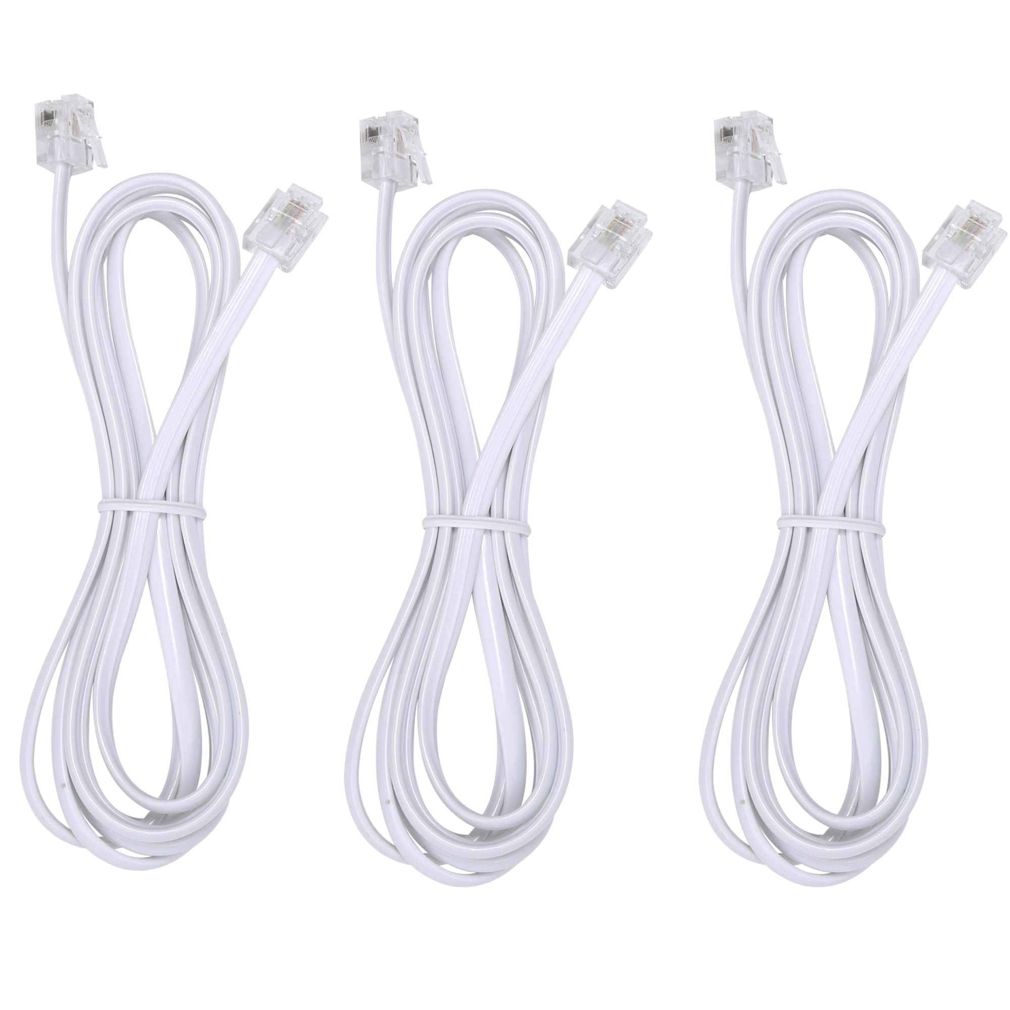 Telephone Landline Extension Cord Cable Cord With Standard Rj 11 6P4C Plug (3Ft 3Pack, White)