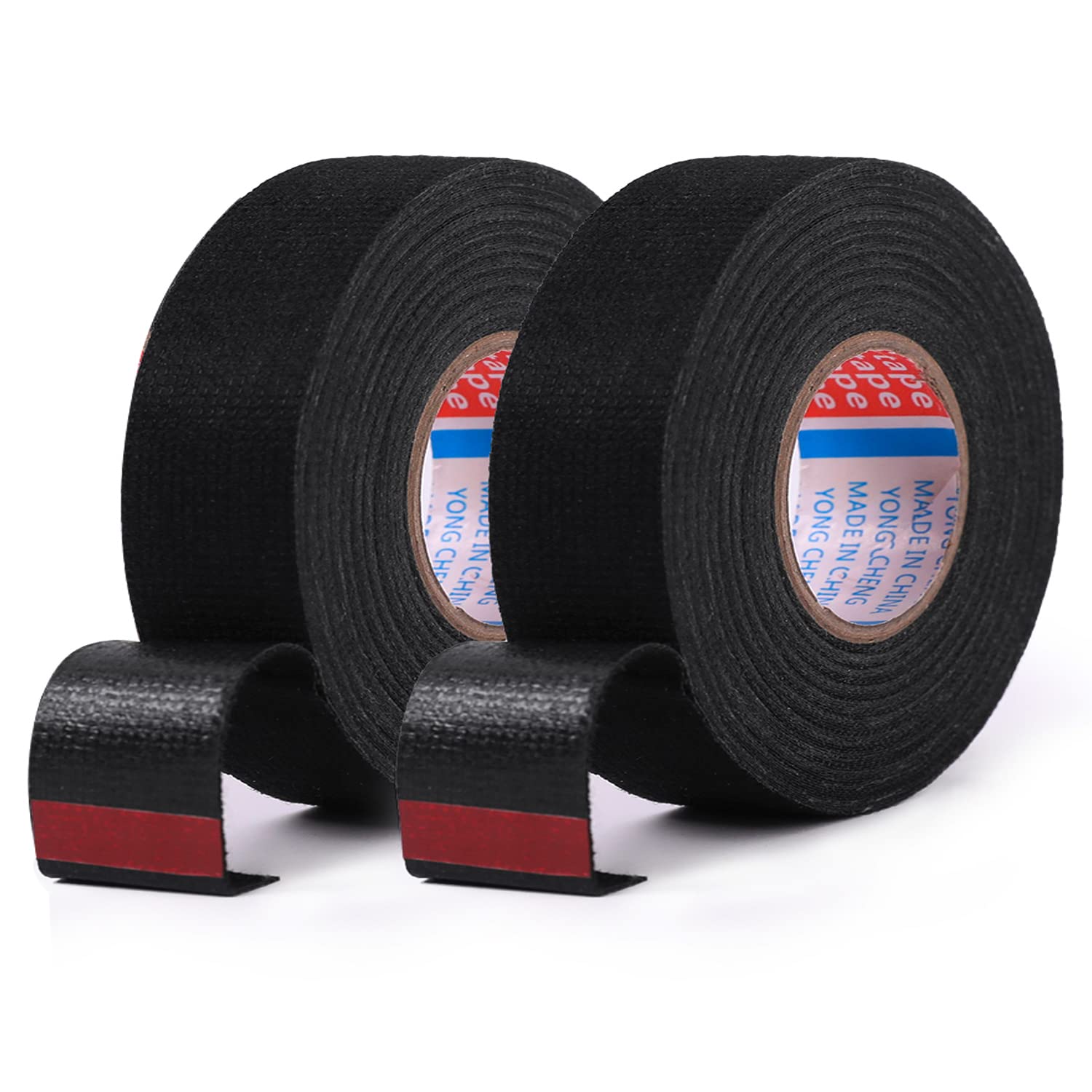 Hstech 2 Rolls Width 1In Wire Loom Harness Tape, Speaker Wiring Harness Cloth Tape, Black Adhesive Fabric Tape, For Automobile Electrical Wire Harnessing Noise Dampening Heat Proof (25Mm X 15M)