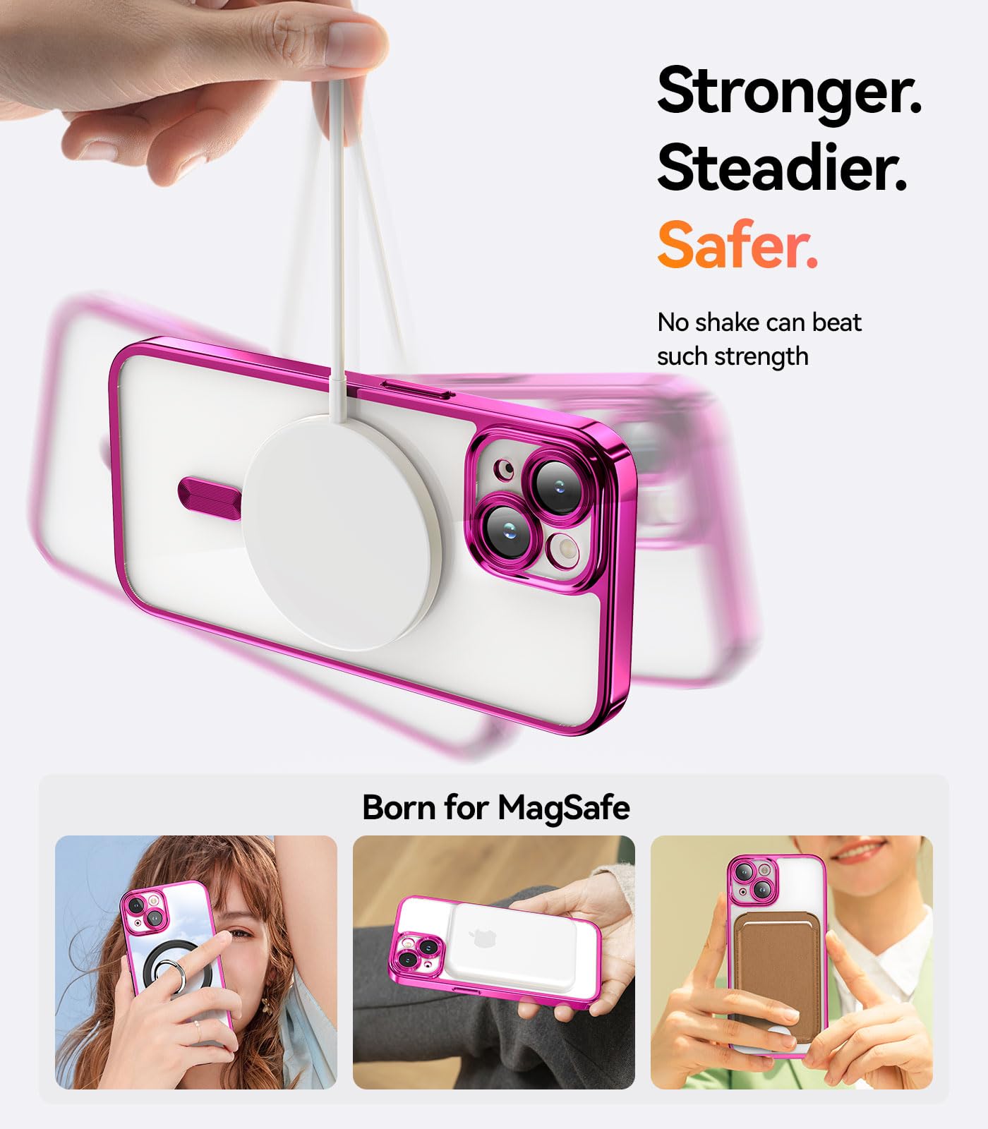 Meifigno Candy Mag Series Case For Iphone 15 Plus 6.7Inch, [Compatible With Magsafe] [Glitter Card & Wrist Strap] Full Camera Le
