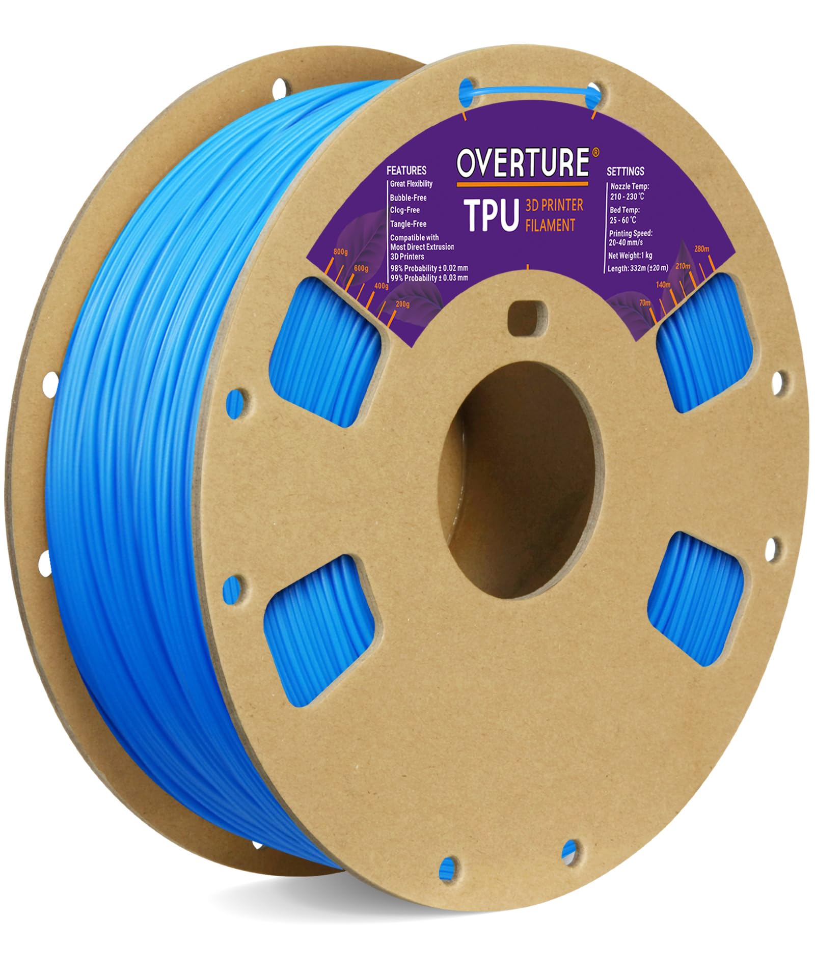 Overture Tpu Filament 1.75Mm Flexible Tpu Roll, Soft 3D Printer Consumables, 1Kg Spool (2.2 Lbs), Dimensional Accuracy +/  0.03