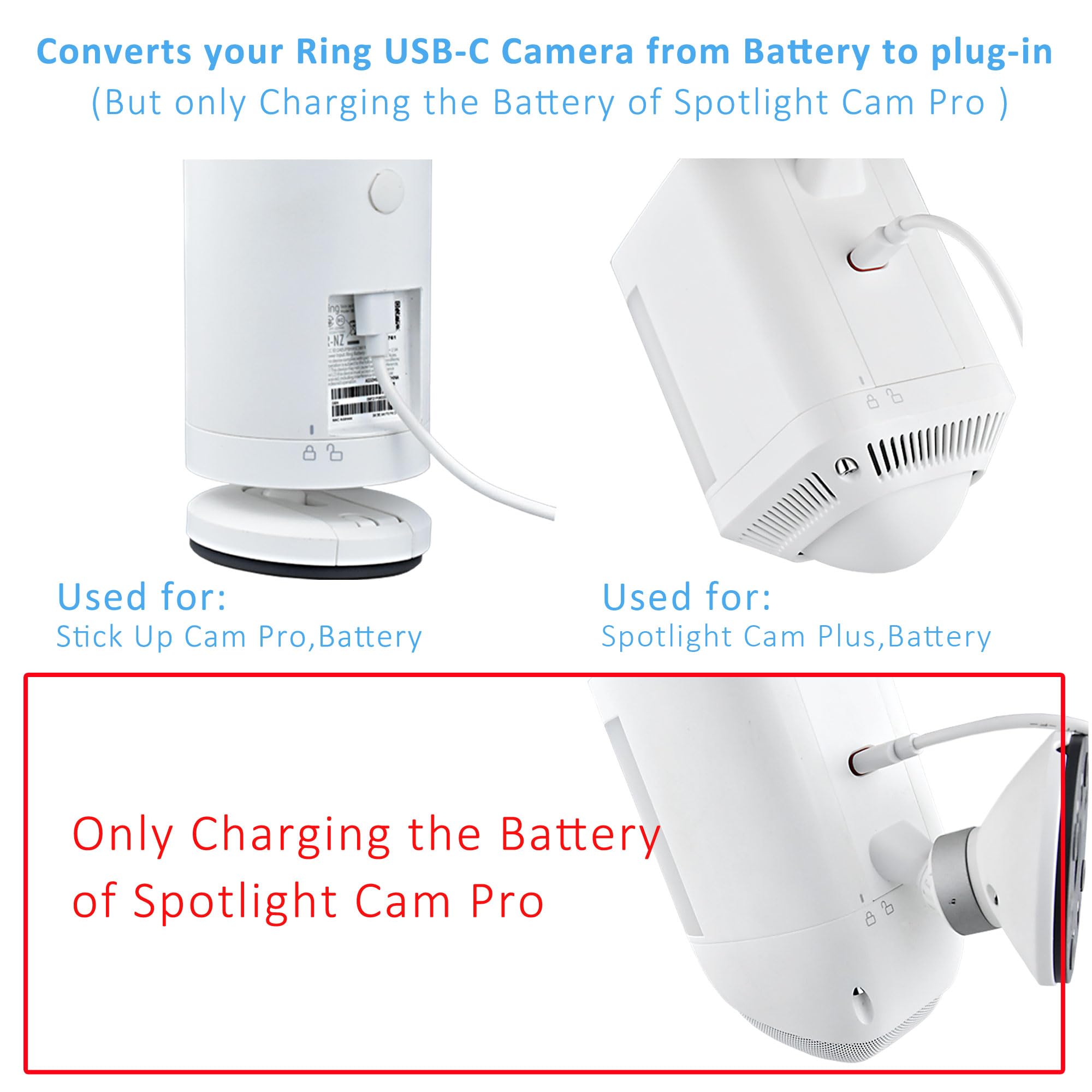 Karotto 16Ft Usb C Power Cord With Adapter For Ring Stick Up Cam Pro,Ring Spotlight Cam Plus 1Pack