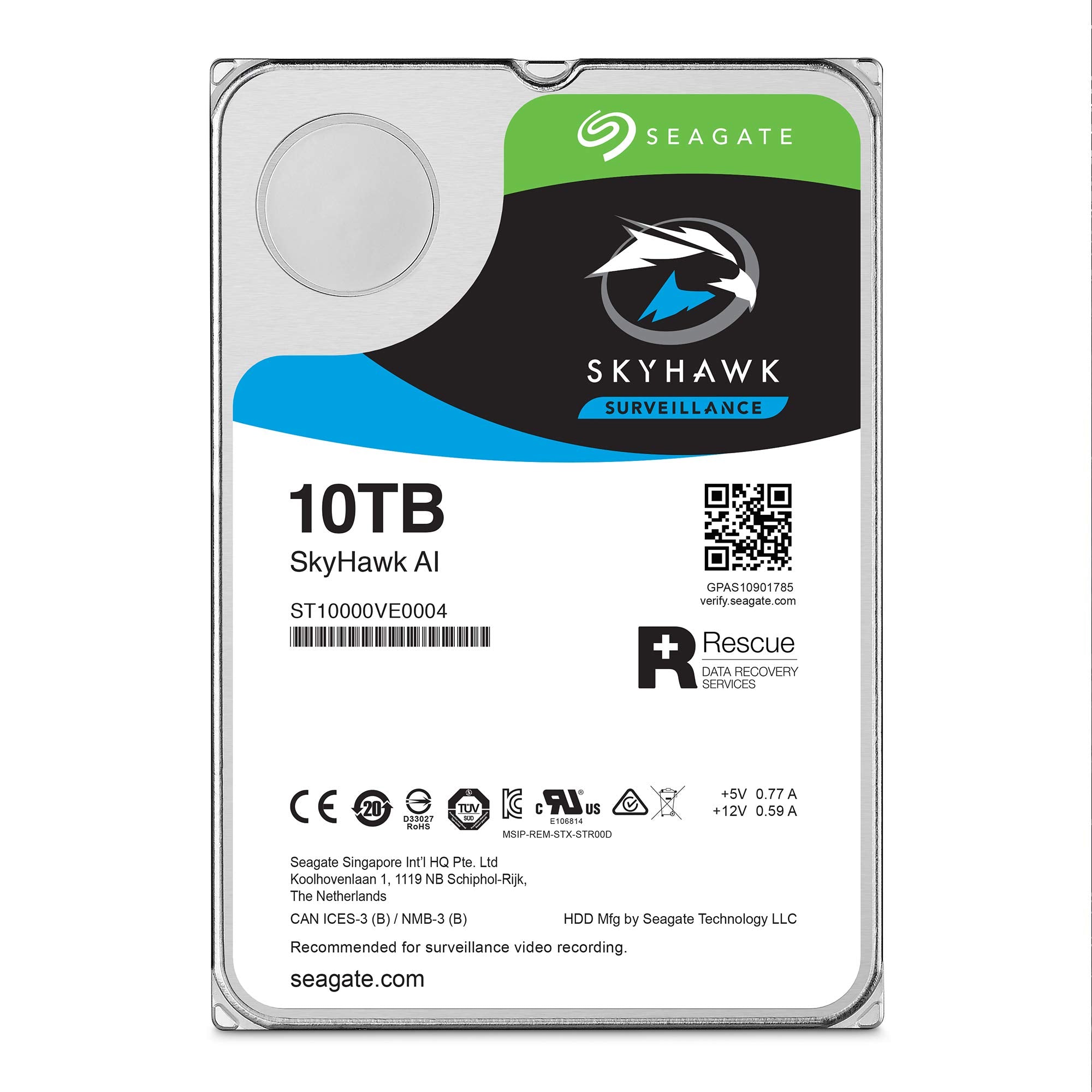 Seagate Skyhawk AI 10TB Surveillance Internal Hard Drive HDD�3.5 Inch SATA 6Gb/s 256MB Cache for DVR NVR Security Camera System with Drive Health Management Frustration Free Packaging (ST10000VE0004)