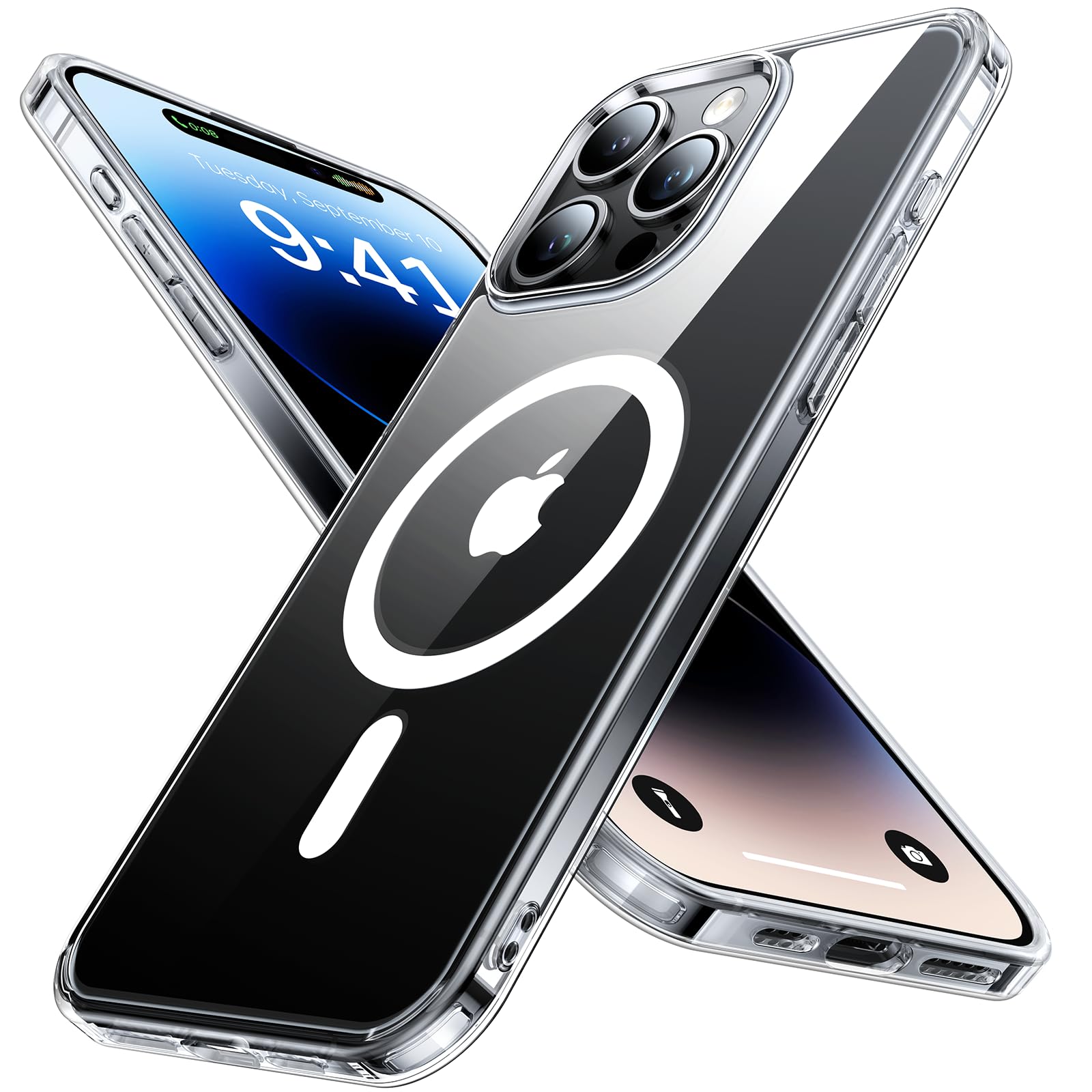 Aulofe Strong Magnetic Clear For Iphone 15 Pro Max Case, [Never Yellow] [Compatible With Magsafe] [Military Grade Drop Tested] S