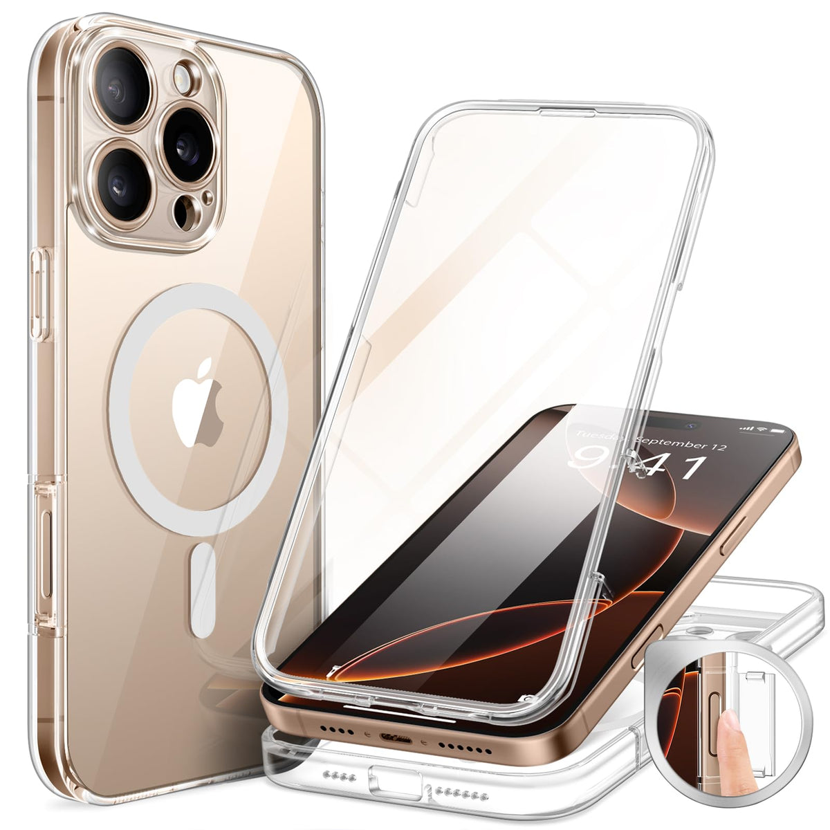 Berfy Magnetic For Iphone 16 Pro Case, Compatible With Magsafe, Built In 9H Tempered Glass Screen Protector & Upgraded Camera Pr
