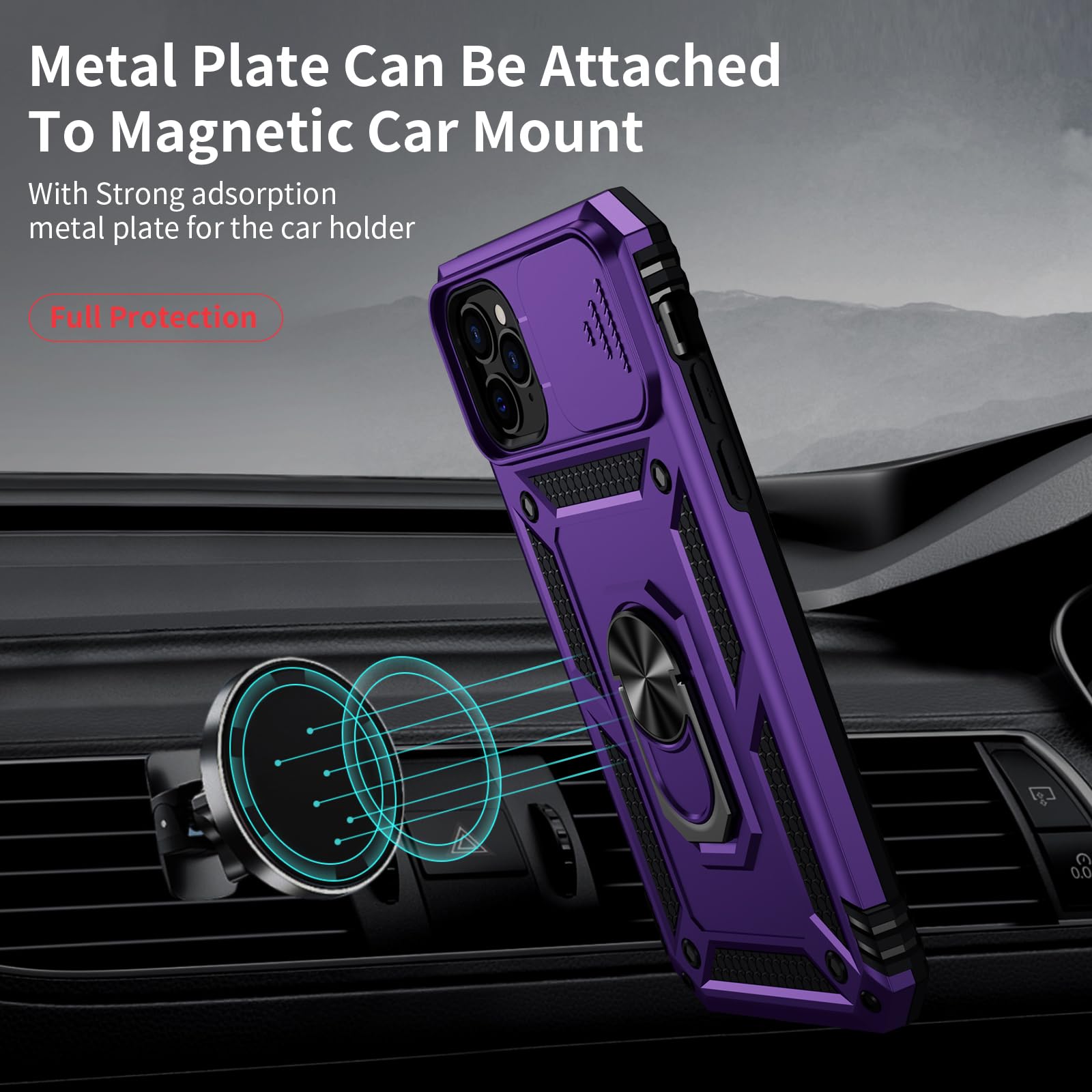 Weycolor For Iphone 11 Pro Case With Camera Lens Cover, Hd Screen Protector, 10 Ft Military Grade Drop Protection, Magnetic Ring