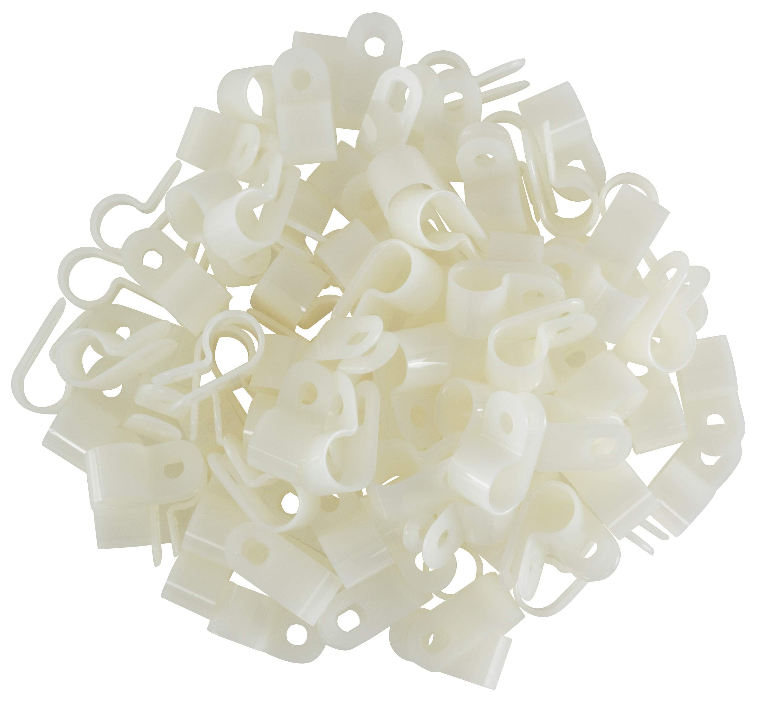 Gtse White Nylon Plastic Cable Clamps, 3/8'' Screw Mounts For Cable, Rope, Tube Management, 100 Pack