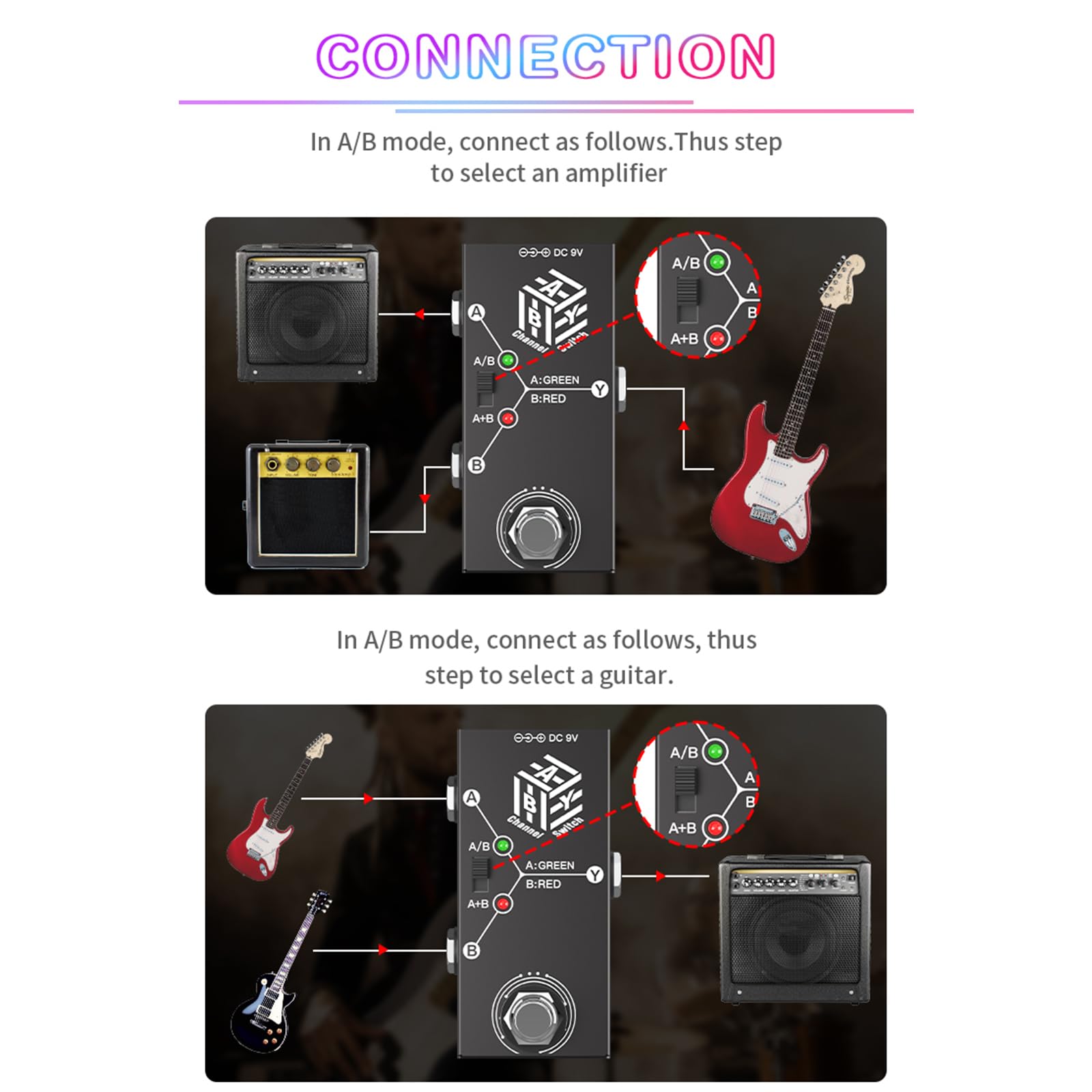 Huiop Effects Pedal, Aby Line Guitar Effect Pedal,Guitar Pedals Aby Box Line Selector Ab Switch Mini Guitar Effect Pedal Bidirec