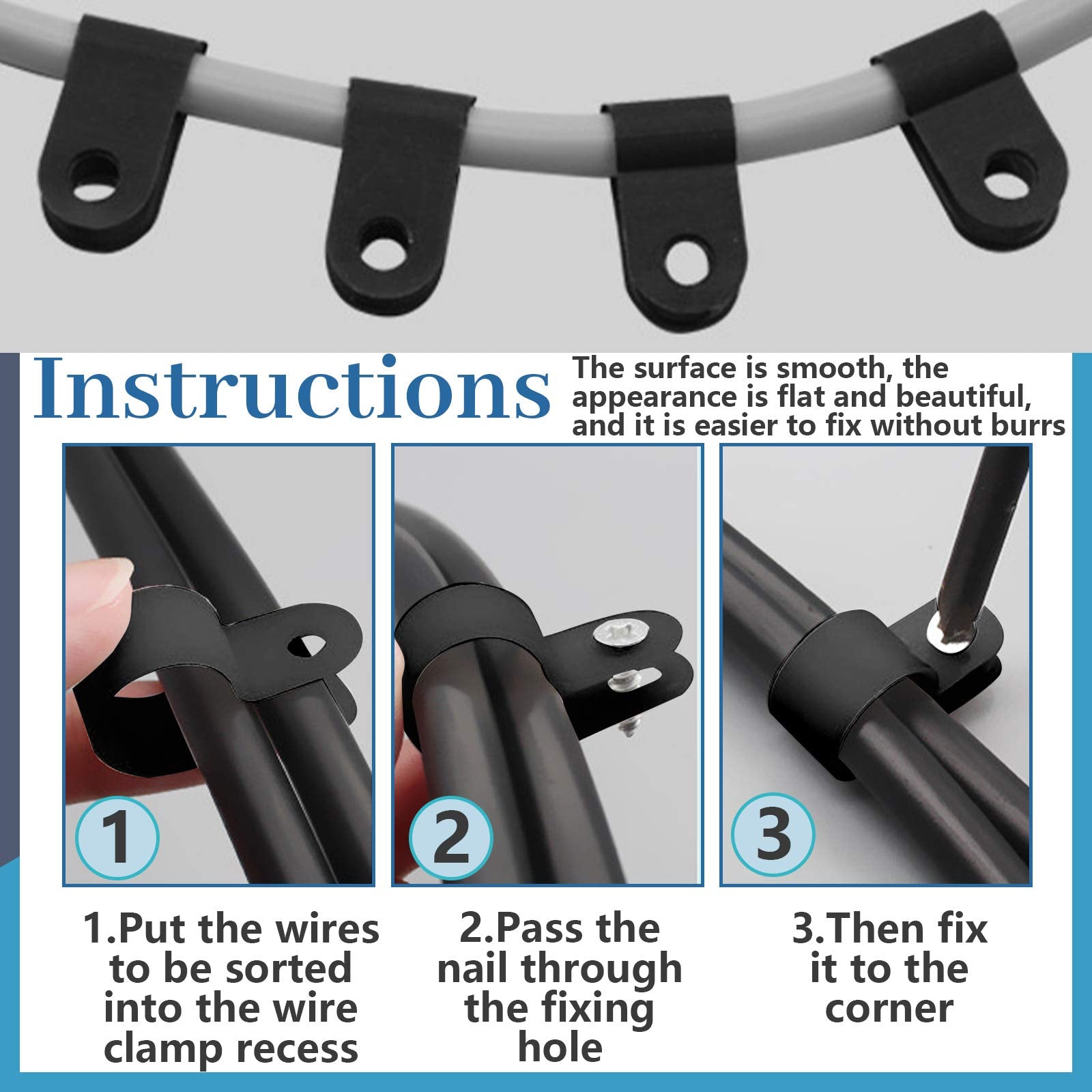 Glarks 120Pcs 5/16 Inch Black Nylon Screw Mounting R Type Cable Clip Wire Clamp With 120Pcs Screws For Wire, Cable, Conduit And