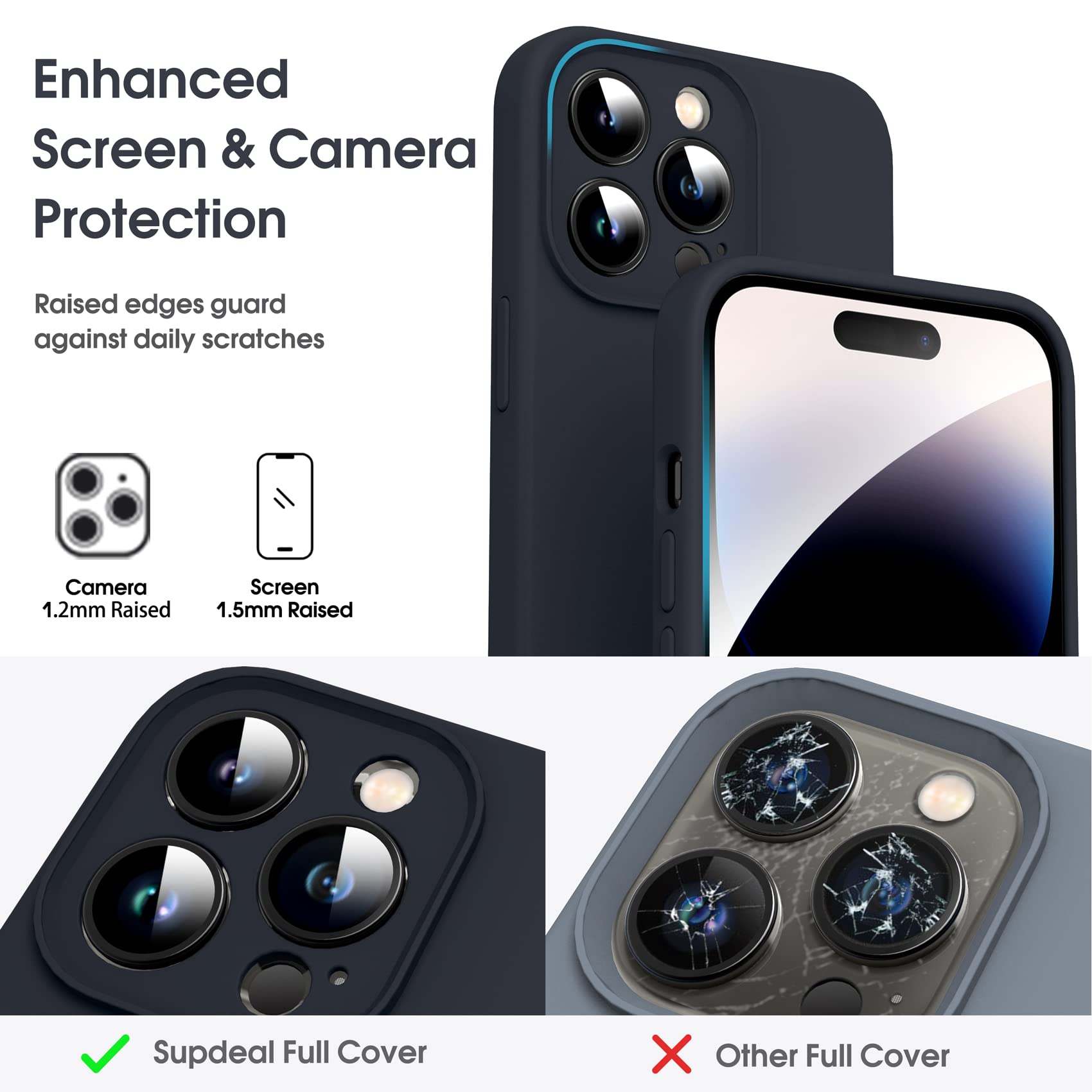 Supdeal Liquid Silicone Case For Iphone 14 Pro Max - [Camera All-Round Protection] [Soft Microfiber Lining Anti-Scratch] 4 Layer