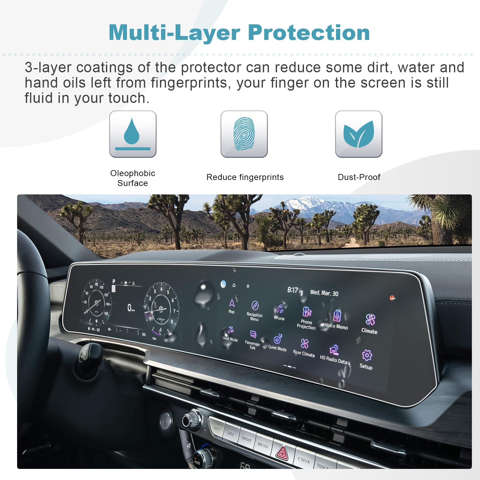 Cdefg For 2023 2024 Telluride 12.3� Screen Protector Compatible With 2023 2024 Kia Telluride Sx Prestige X Line X Pro Ex Lx S Screen Protector Foils Navigation Radio Touch Screen Display Protector 2023 2024 Telluride Accessories,2Pcs