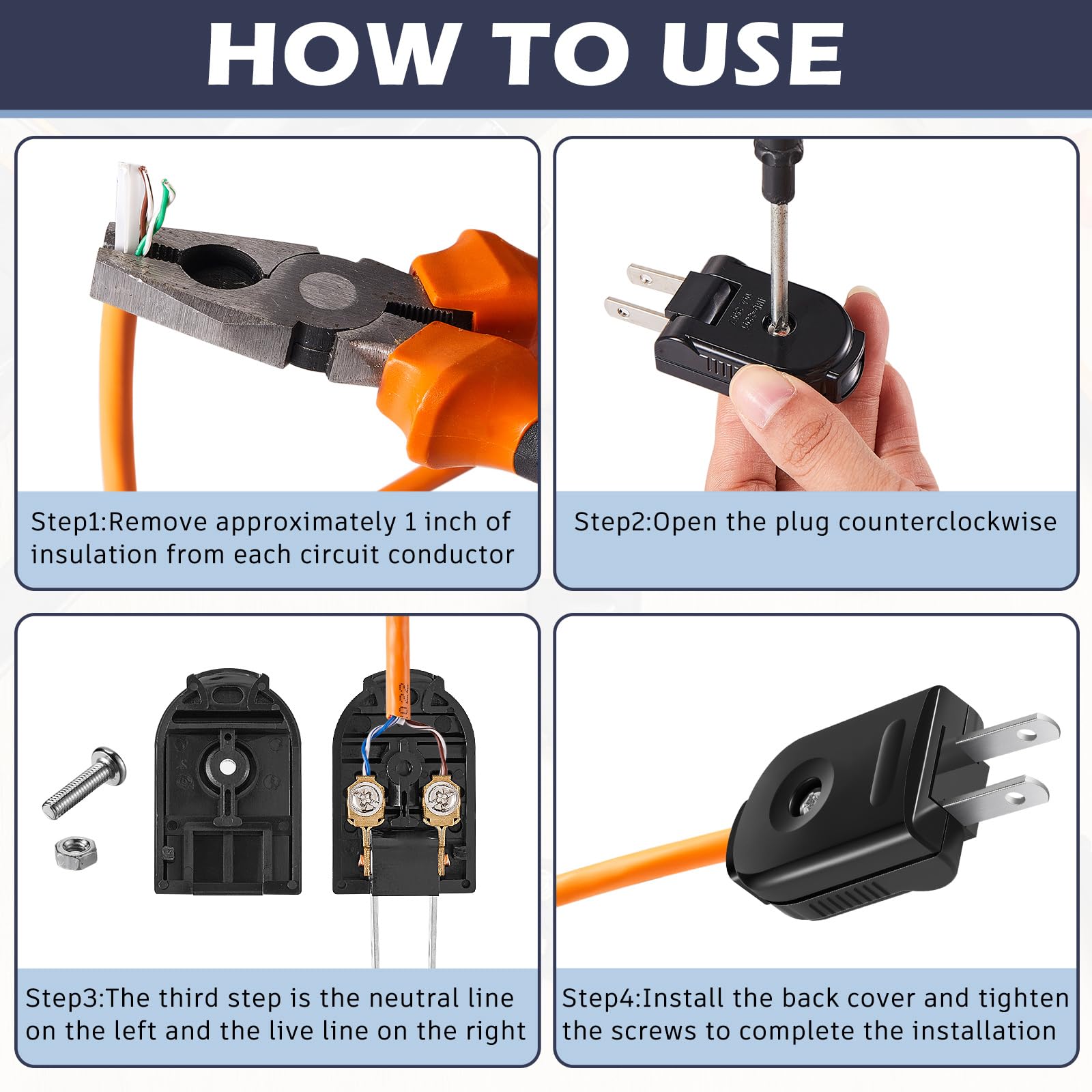 Flutesan 15 Pcs Extension Cord Replacement Plug 2 Prong 125V 15A Male Power Plug Rotatable Electric Plugs Lamp Plug For Small Ap