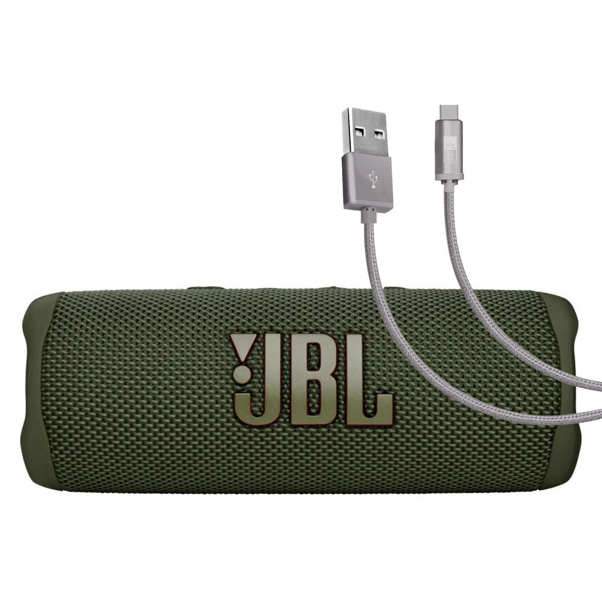 JBL Flip 6 (Green) + Bundle with Case Logic Braided USB Type-C Charge & Sync (6 ft, Gray)
