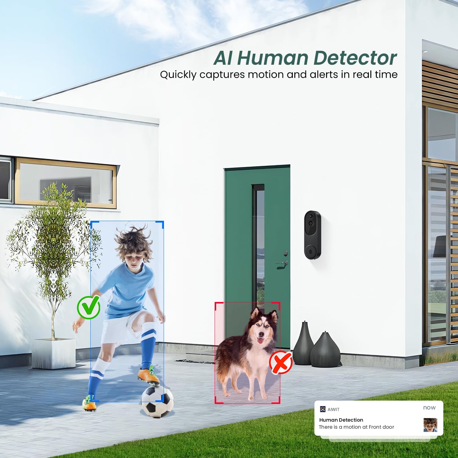 Bitepass 1080P Video Doorbell Camera Wireless With Chime, Ai Human Detection, 2 Way Audio, Fhd Live View, Wire Free, Night Visio