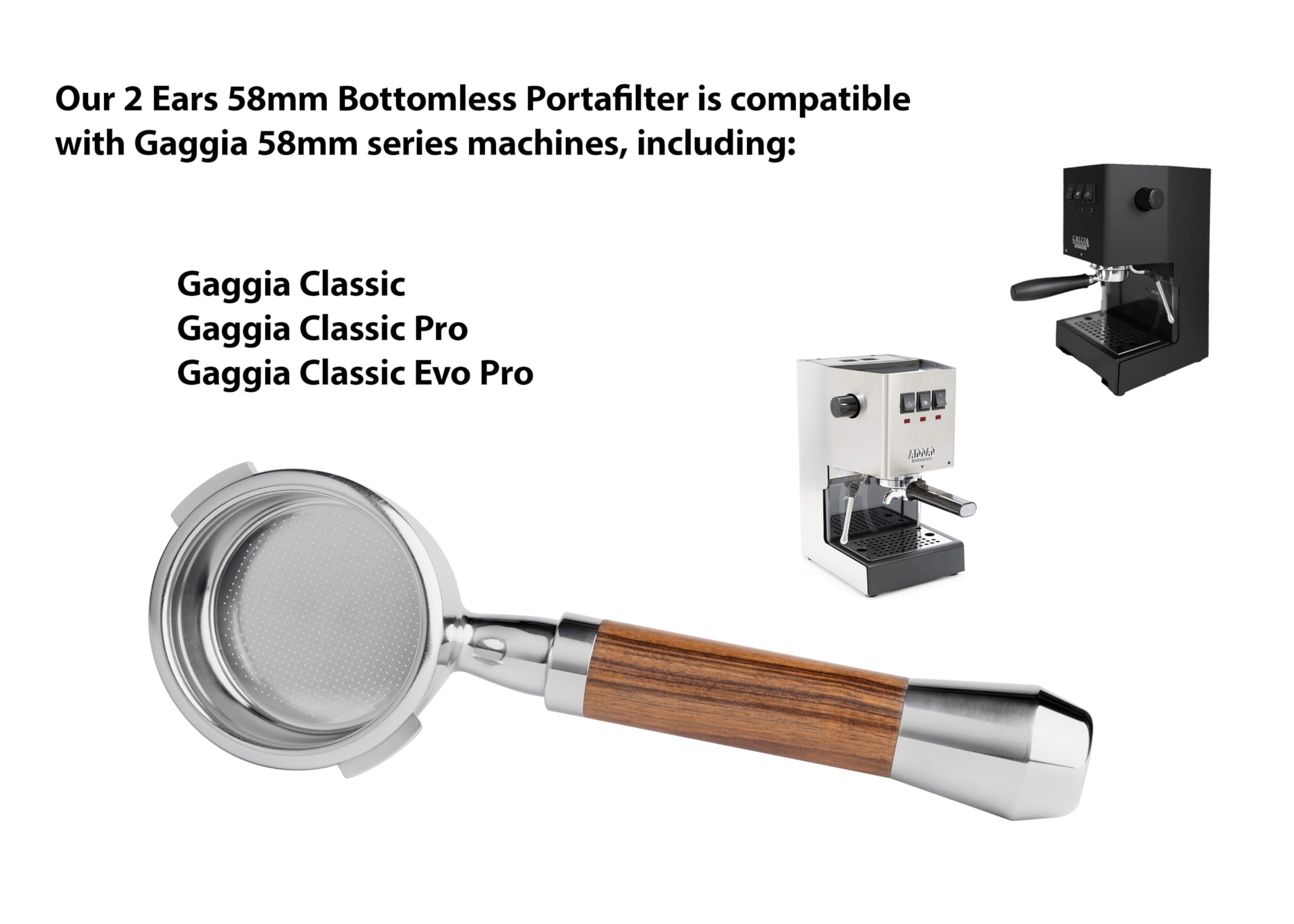 Lilq 58Mm Bottomless Naked 2 Ears Portafilter | Compatible With 58Mm Gaggia Machines | Stable Handle (Barcino Fusion, 58Mm For G