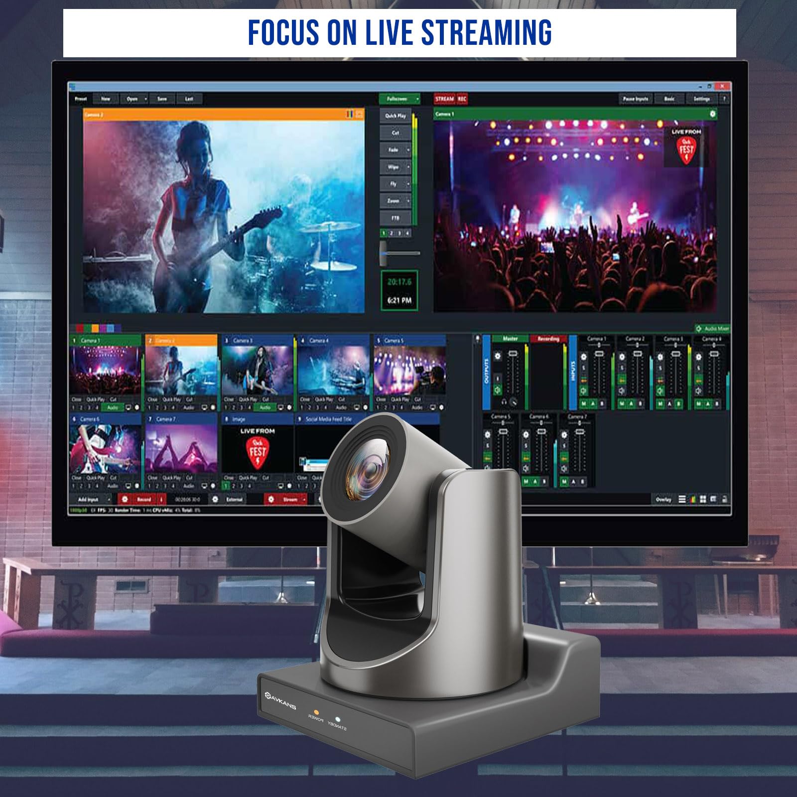Avkans Ptz Camera Hdmi, 30X Sdi Poe Ip Ptz Camera With Ai Auto Tracking Features For Church Worship Live Streaming (30X Zoom)