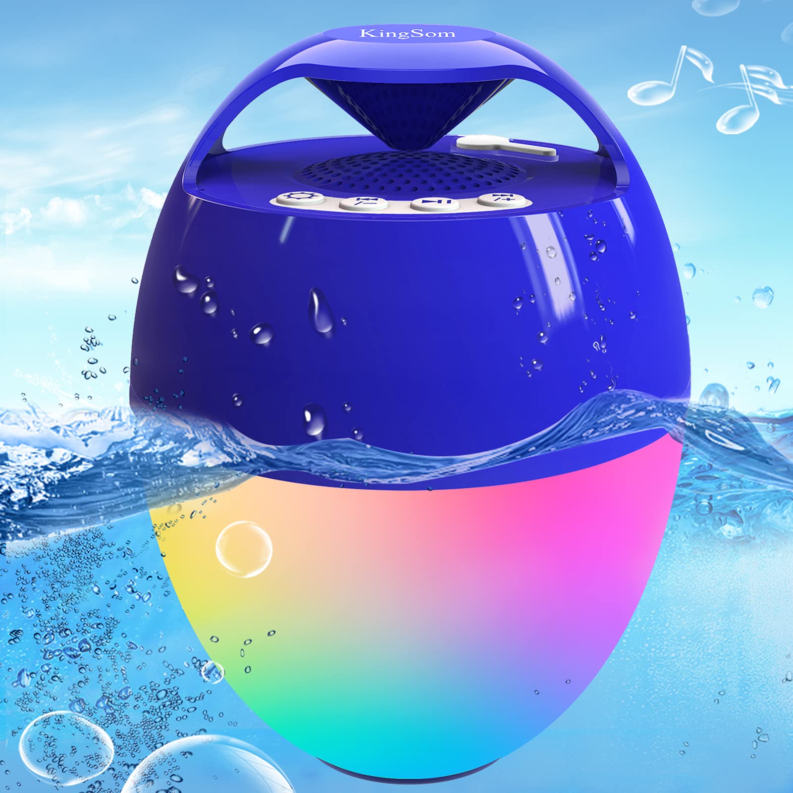 Portable Bluetooth Pool Speaker,Hot Tub Speaker With Colorful Lights,Ip68 Waterproof Floating Speaker,360� Surround Stereo Sound,85Ft Bluetooth Range,Hands Free Wireless Speakers For Shower Spa Home