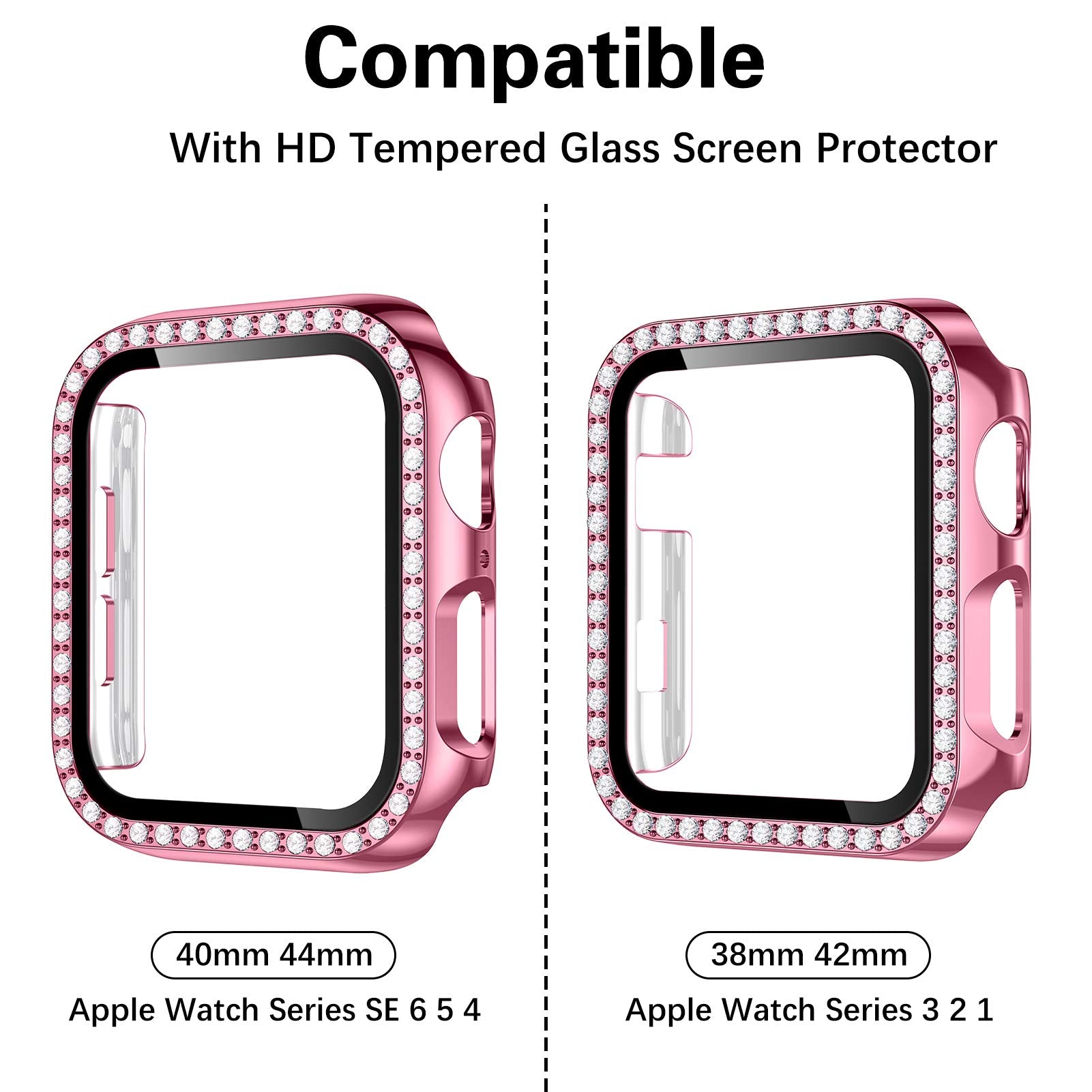 Zaroto Hard Case For Apple Watch 42Mm, Bling Diamonds With Screen Protector For Iwatch Se, Overall Protective Cover Case For Iwa